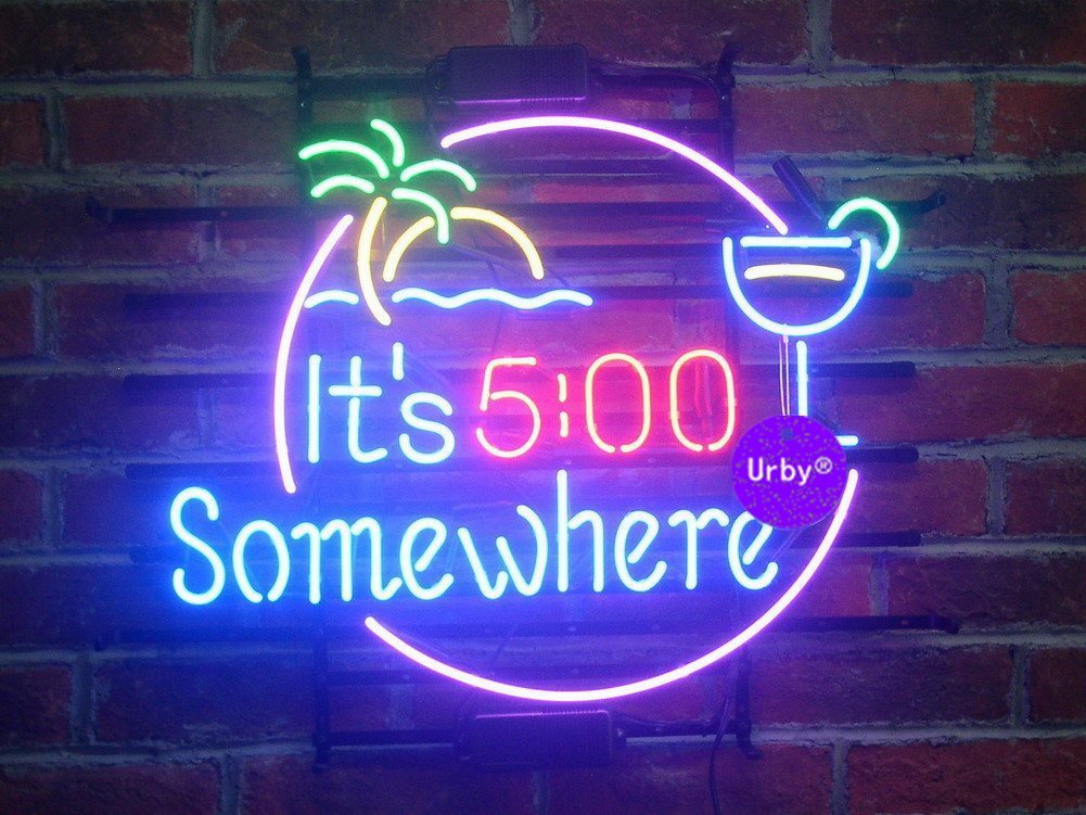Urby 24x20 Inch Large 'It's 5 O'Clock Somewhere' Beer Bar Neon Sign - 3 Year Warranty - Perfect for Home Bars, Man Caves & Game Rooms
