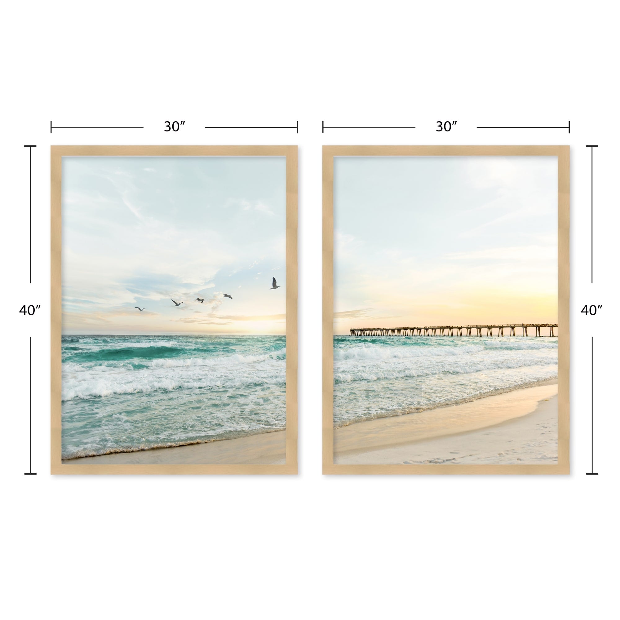 Set of 2 Framed Textured Bird Wall Art Prints - Coastal Jetty Themed Home Decor for Living Room, Bedroom & Office