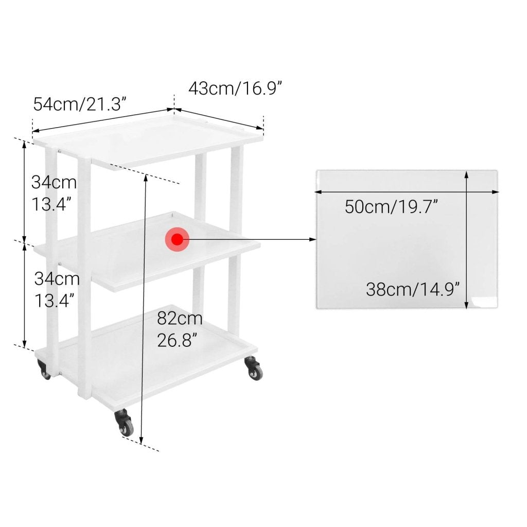 Multi-Function Stainless Steel Utility Cart with Tempered Glass Shelves - Perfect for Kitchen, Office, or Salon Storage and Organization