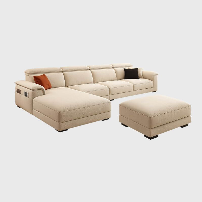 L-Shaped & Straight Left Sofa Chaise with Adjustable Headrest & Natural Wood Support - Perfect for Living Rooms, Home Theaters & Small Spaces