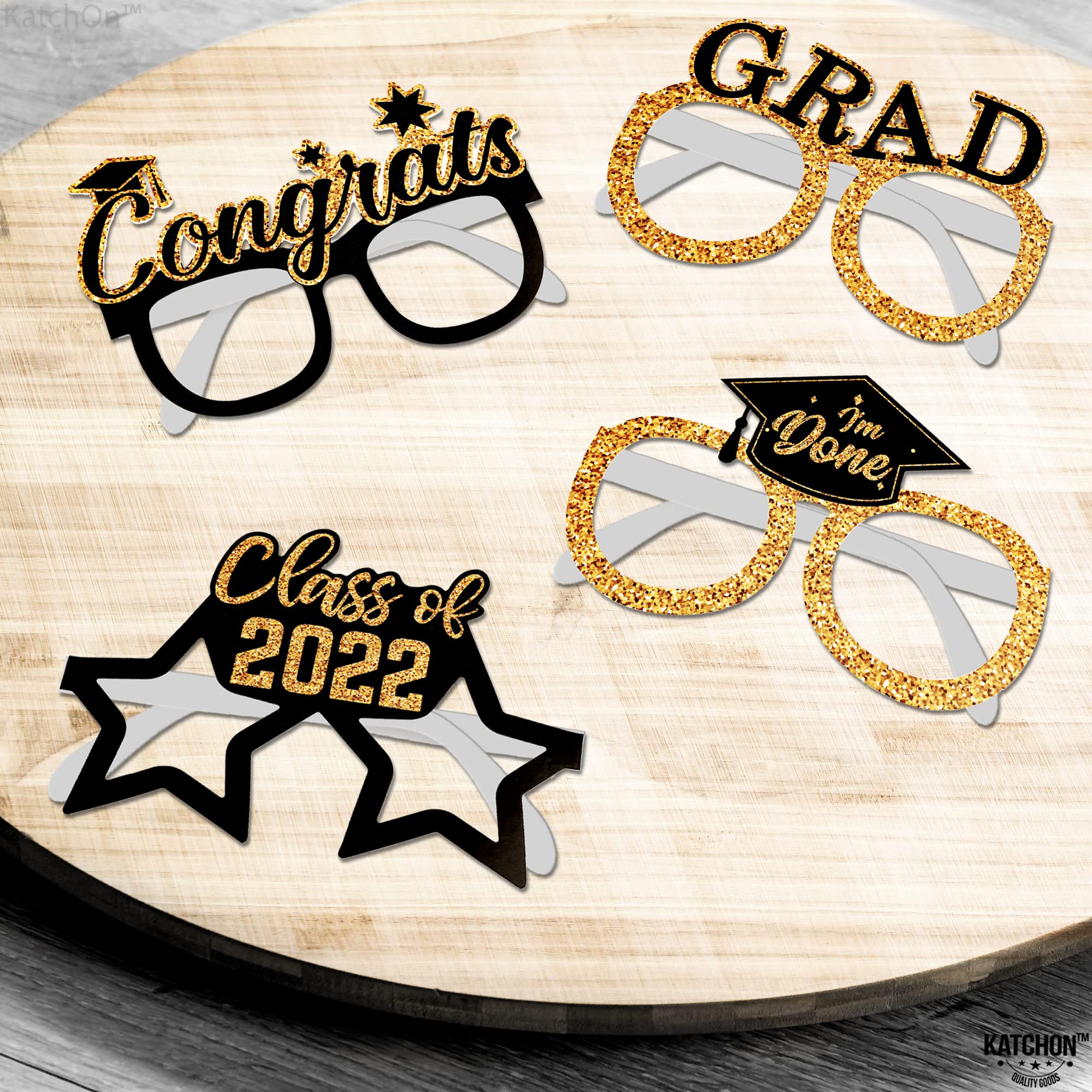 2024 Graduation Party Glasses - Pack of 12 | Black & Gold Grad Party Decorations | Photo Booth Props & Party Favors | Perfect for Graduation Celebrations, Photo Shoots & School Events