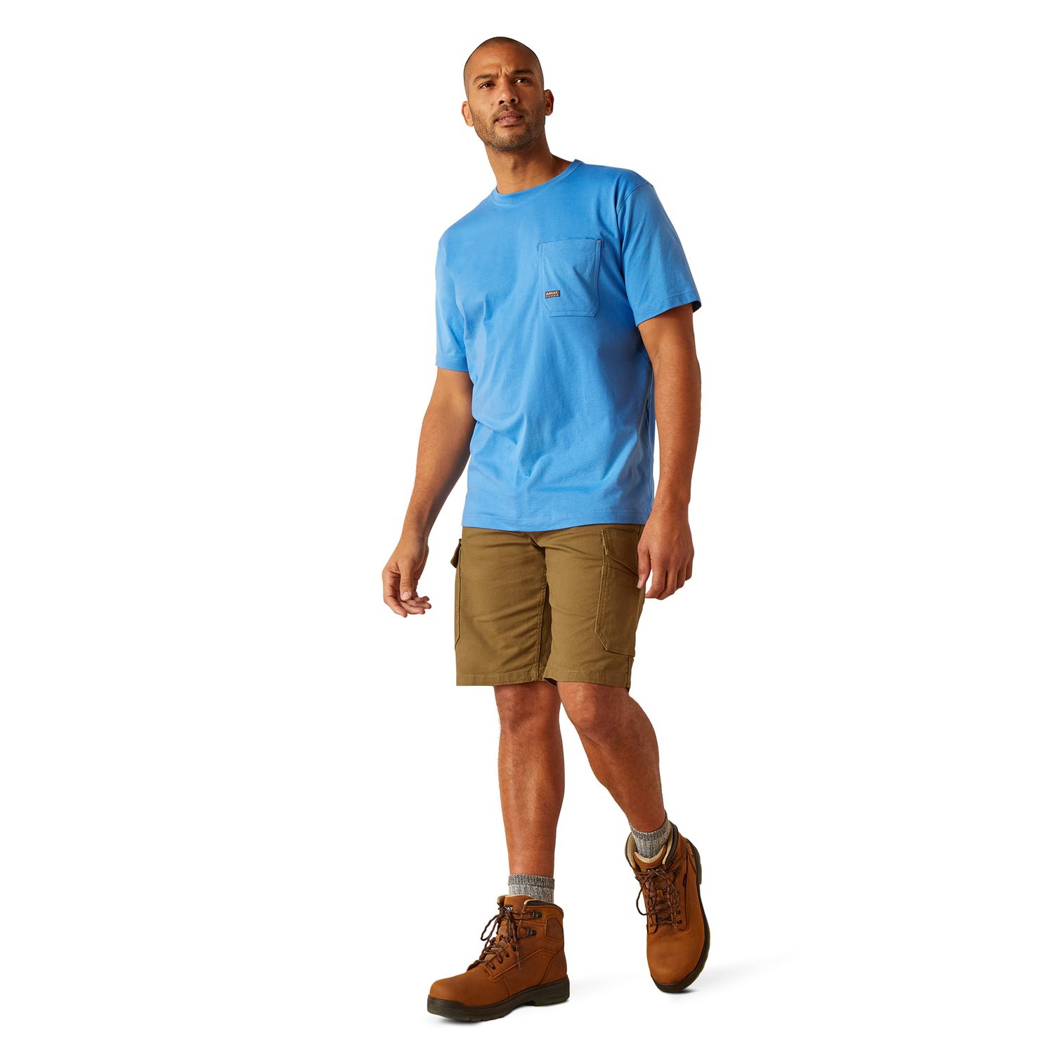 Ariat Men's Rebar Workman Logo T-Shirt - Campanula/Grey Camo - Durable Workwear for Construction, Farming & Outdoor Activities