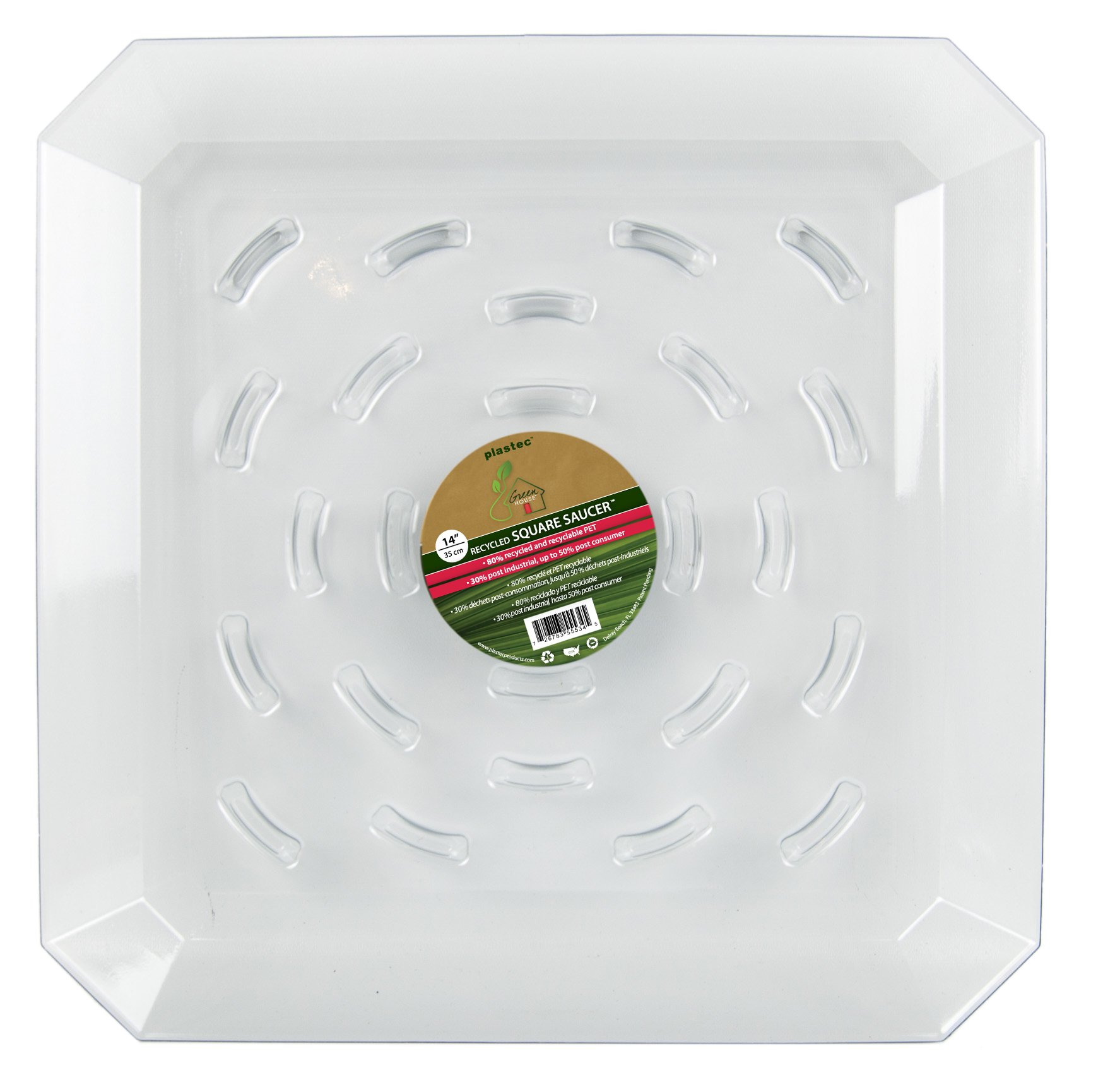 14-Inch SQR14 Square Recycled Plastic Plant Saucer - Eco-Friendly Drip Tray for Indoor & Outdoor Potted Plants, Perfect for Decks, Patios, and Garden Use