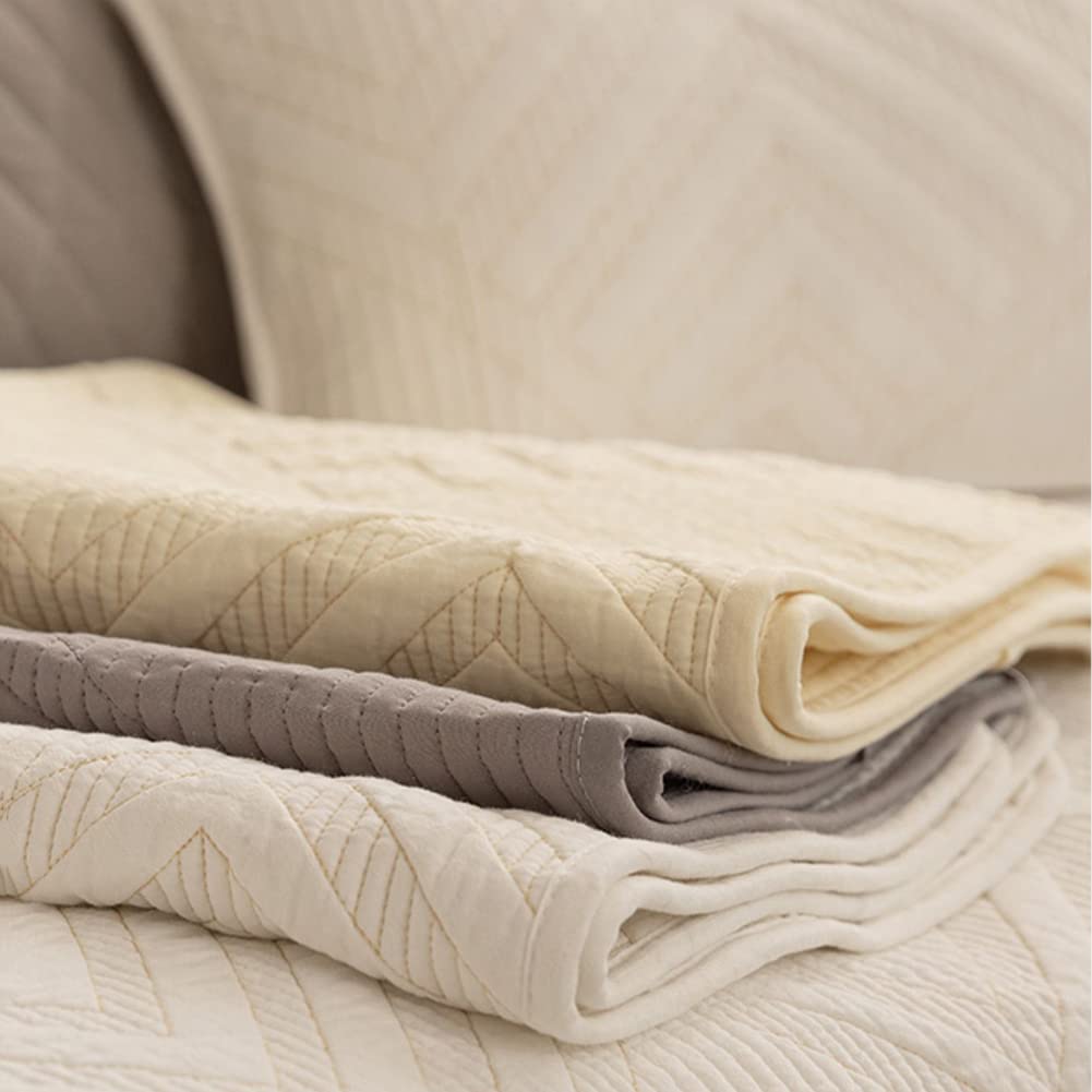 Geometric Cotton Quilted Sofa Cover - Non-Slip Farmhouse Style Sectional Couch Slipcover - Soft Furniture Protector for Pets, Kids & Dogs - Cream Color 28