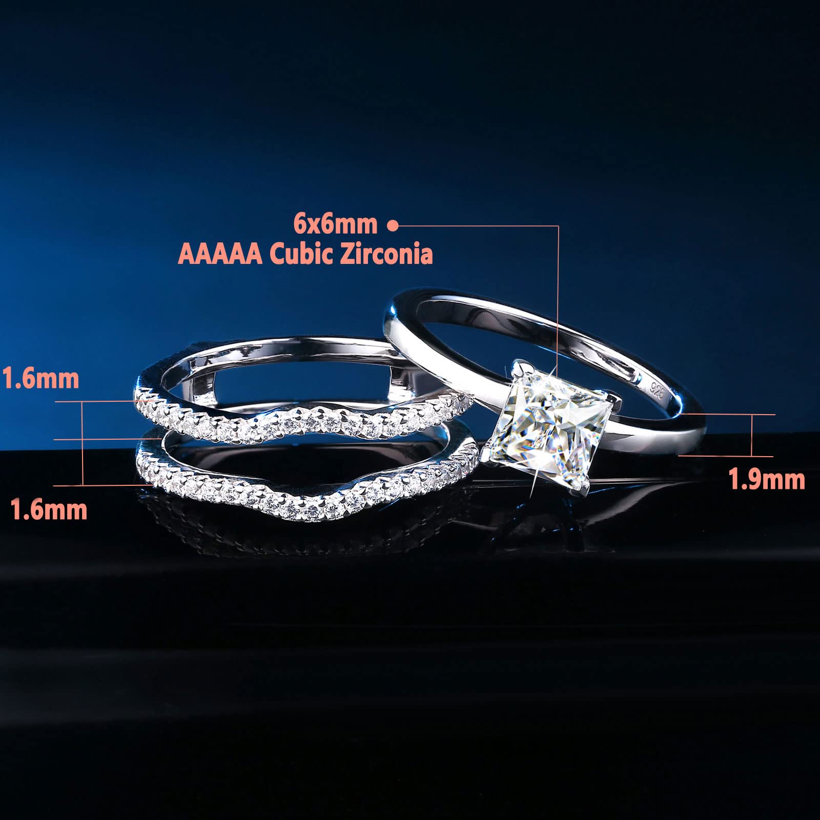 SHELOVES Solitaire Princess CZ Engagement Ring Set with Wedding Band & Ring Guard Enhancer - Sterling Silver Size 5-12 - Perfect for Proposals, Anniversaries & Bridal Jewelry