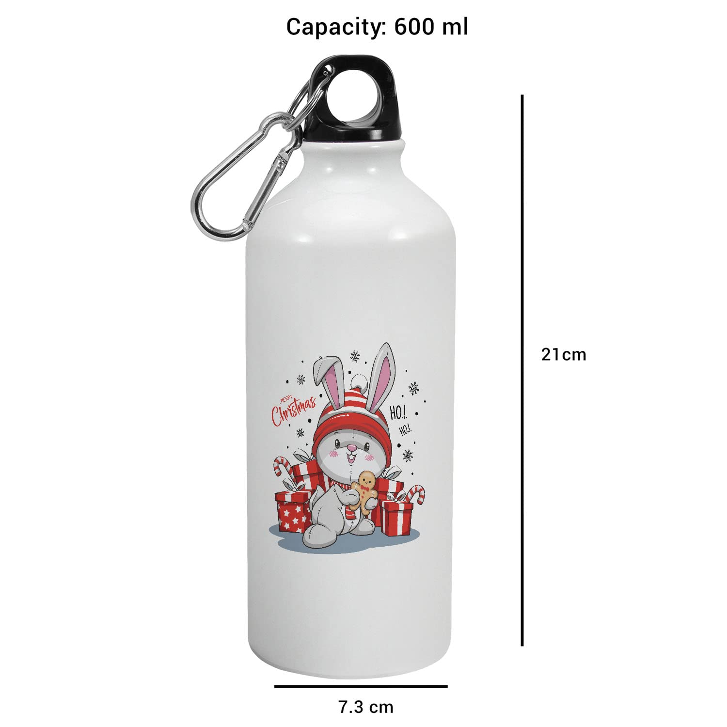 YaaNaa Aluminum Bunny Christmas Water Bottle - Insulated Sipper Cup with Holiday Design, Perfect for Secret Santa Gifts, Xmas Decorations & Winter Travel (600-R3123) - Ideal for Office, School & Holiday Parties