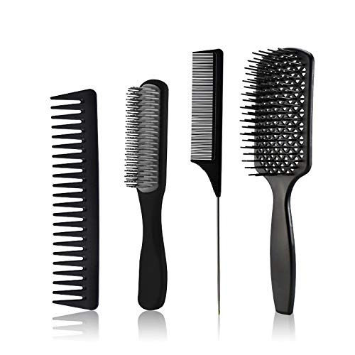 Wallfire 4-Piece Paddle Hair Brush Set - Detangling Brush for Wet & Dry Hair, Shampoo Brush, Styling Comb - Perfect for Salon, Home Hair Care & Travel Use