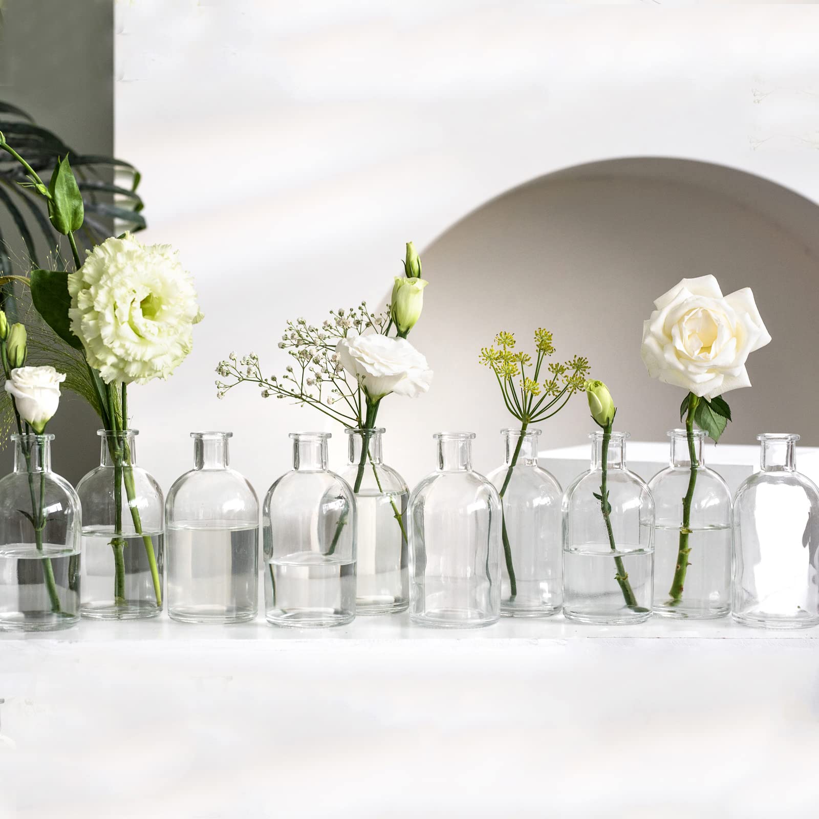 DeaTee 10-Piece Clear Glass Flower Vase Set - Small Bud Vases Bulk for Wedding Centerpieces, Home Decor & Table Arrangements | Perfect for Weddings, Parties, Restaurants and Floral Displays