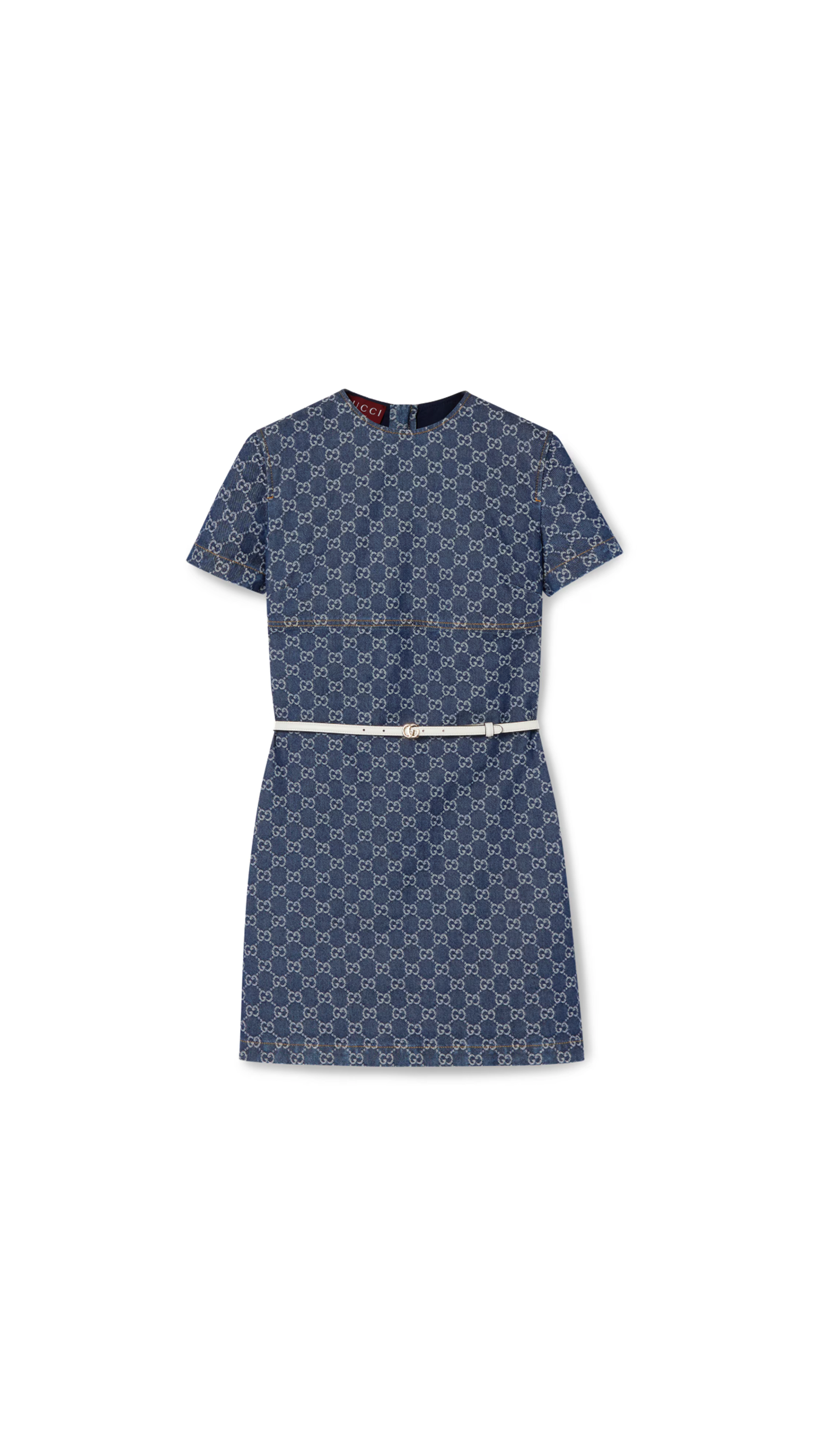 GG Denim Jacquard Mini Dress in Indigo - Stylish and Comfortable for Casual Outings, Parties, and Summer Events