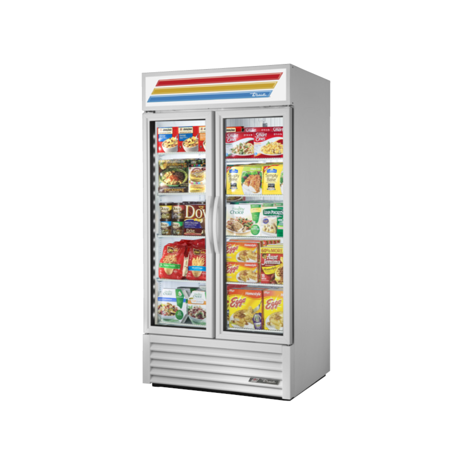 True 40 Merchandising Freezer with 2 Glass Doors - White Commercial Freezer for Restaurants & Retail (GDM-35F) - Perfect for Supermarkets, Convenience Stores & Cafes