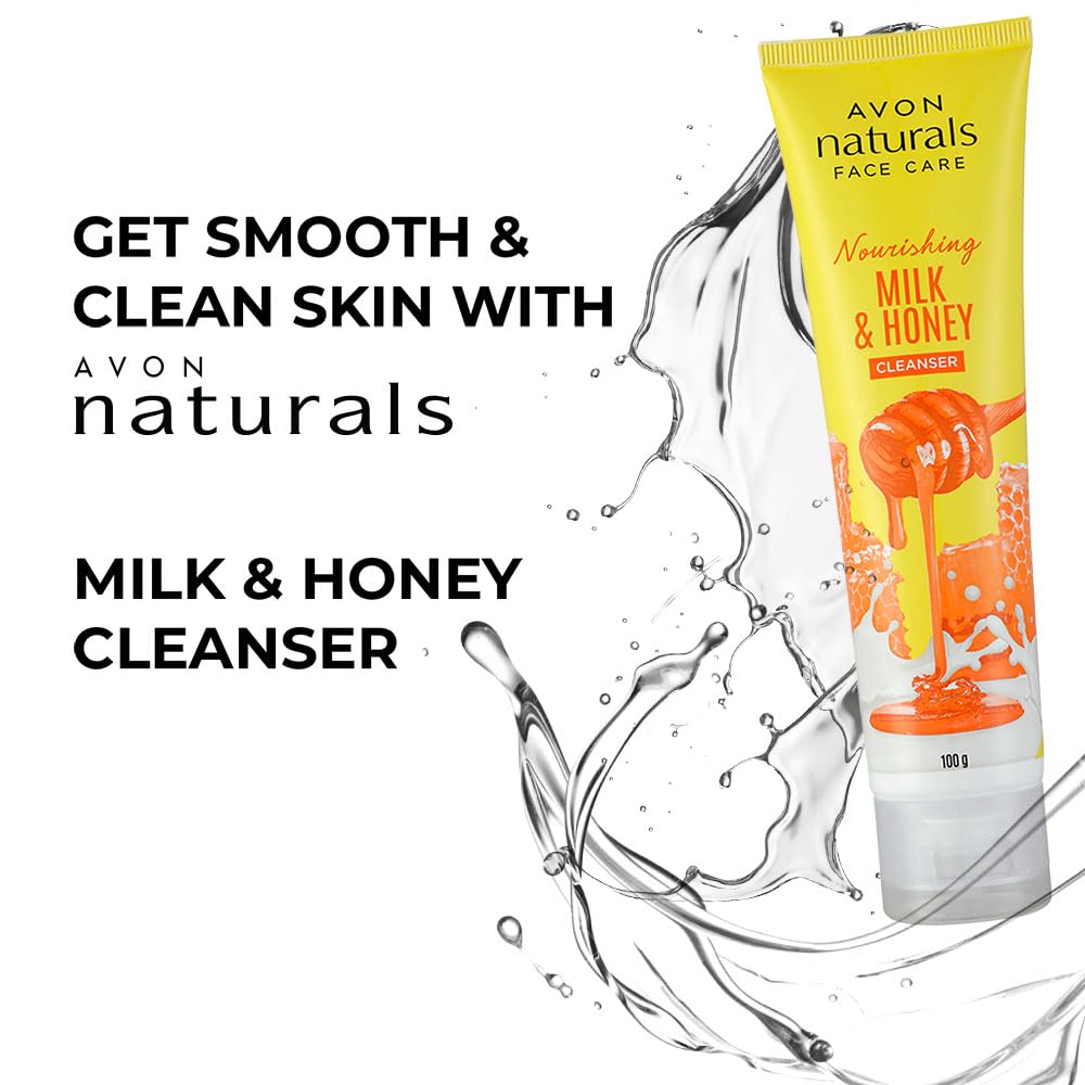 AVON Naturals Honey & Milk Nourishing Cleanser - Deep Hydration for Dry Skin | Rejuvenating Face Wash for Soft, Supple Skin | 100g | Perfect for Daily Skincare Routine & Post-Workout Refreshment