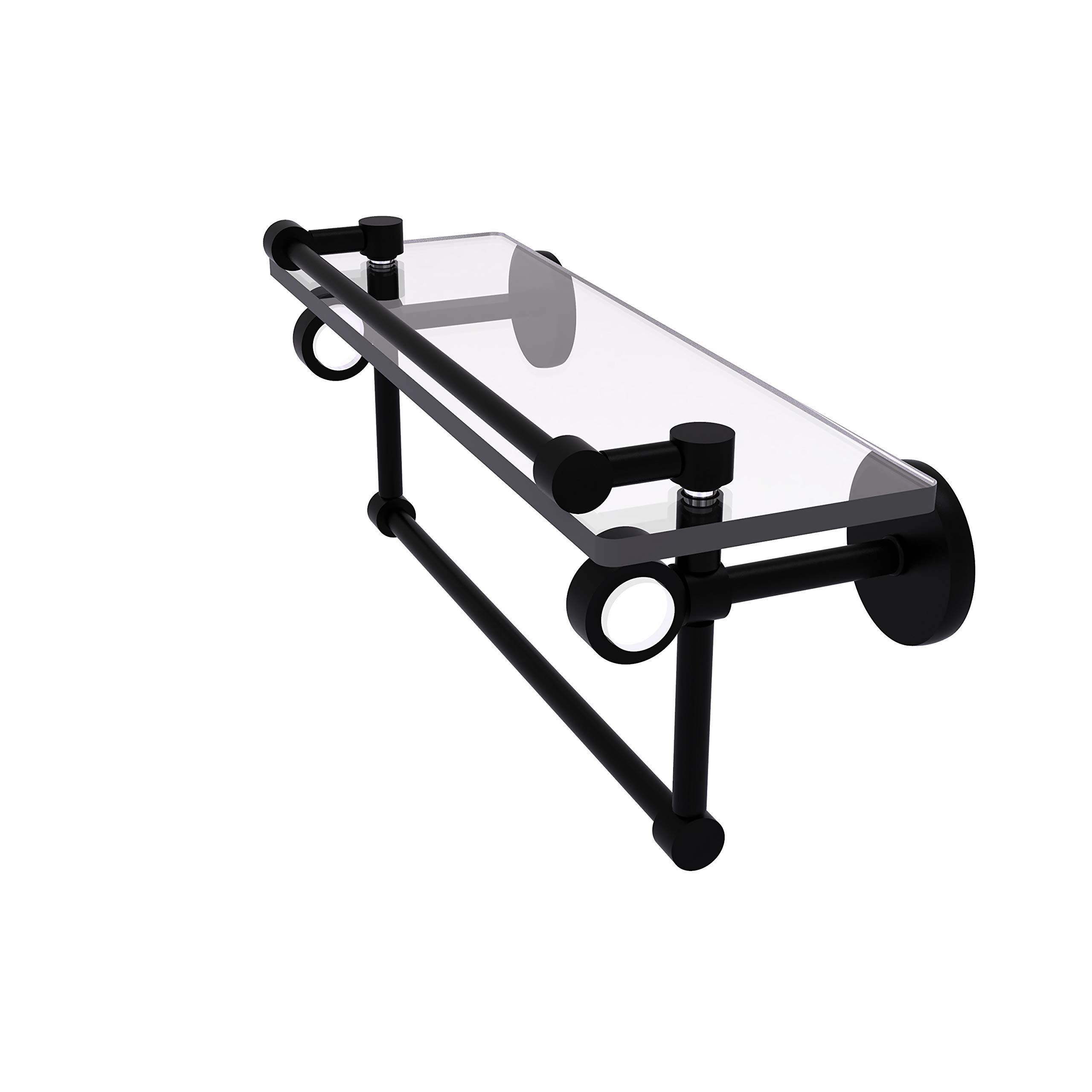 Allied Brass CV-1TB-16-GAL Clearview Collection 16 Inch Bathroom Towel Bar with Glass Shelf - Matte Black Finish for Modern Bathroom & Spa Decor