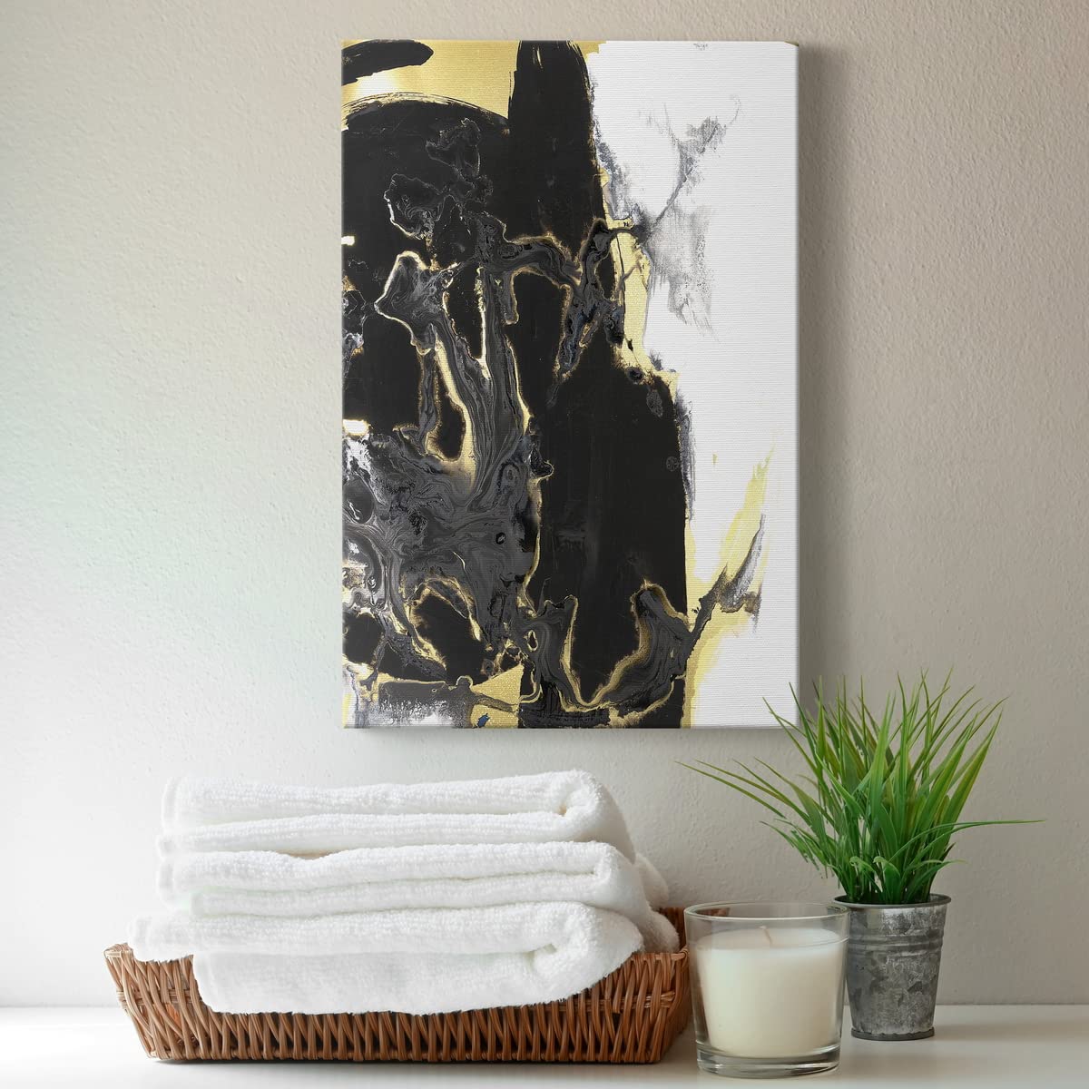 Abstract Wall Art Painting 'Mountains in the Mist IV' - 24x36 Inch Black & Gold Canvas Print, Large Modern Wall Decor for Living Room, Office, Bathroom - Perfect for Home Decor, Office Spaces & Spa Relaxation Areas