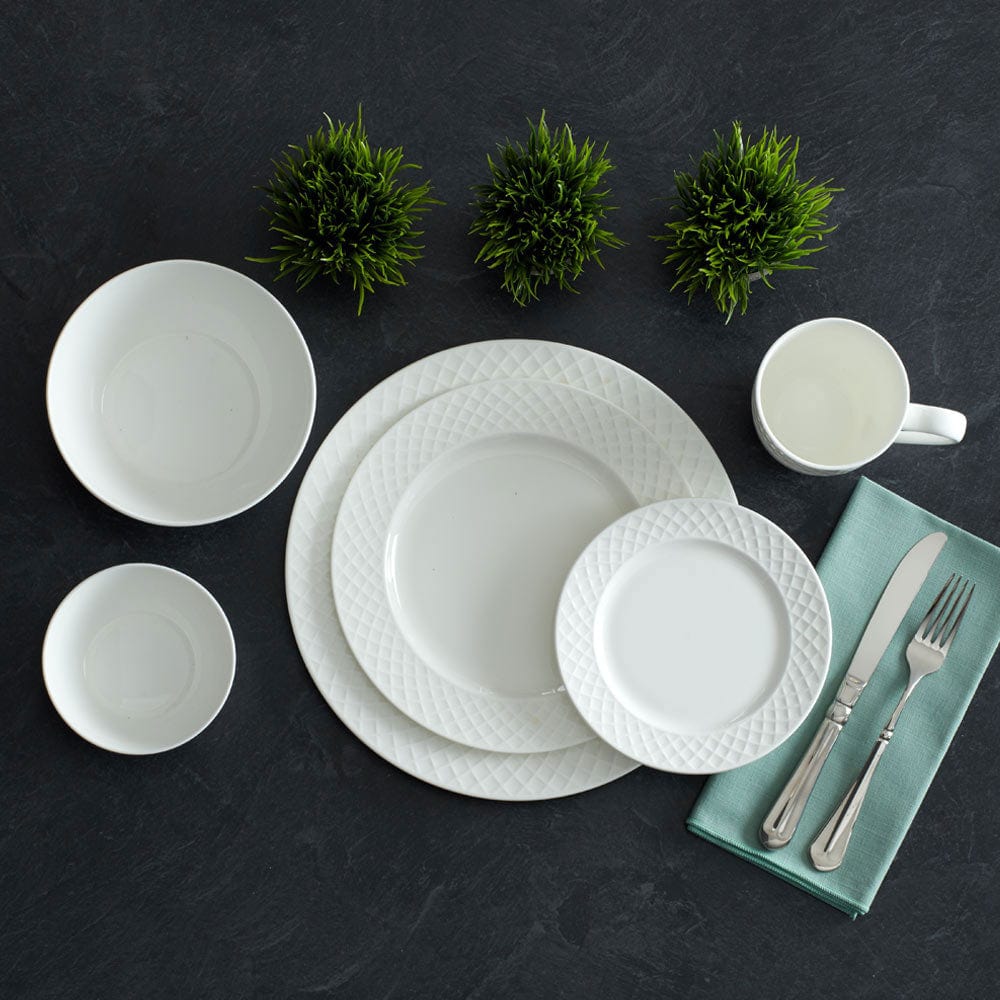 Trellis White Set of 4 Salad Plates - Elegant Dinnerware for Salads, Appetizers & Desserts - Perfect for Dinner Parties, Weddings & Everyday Use