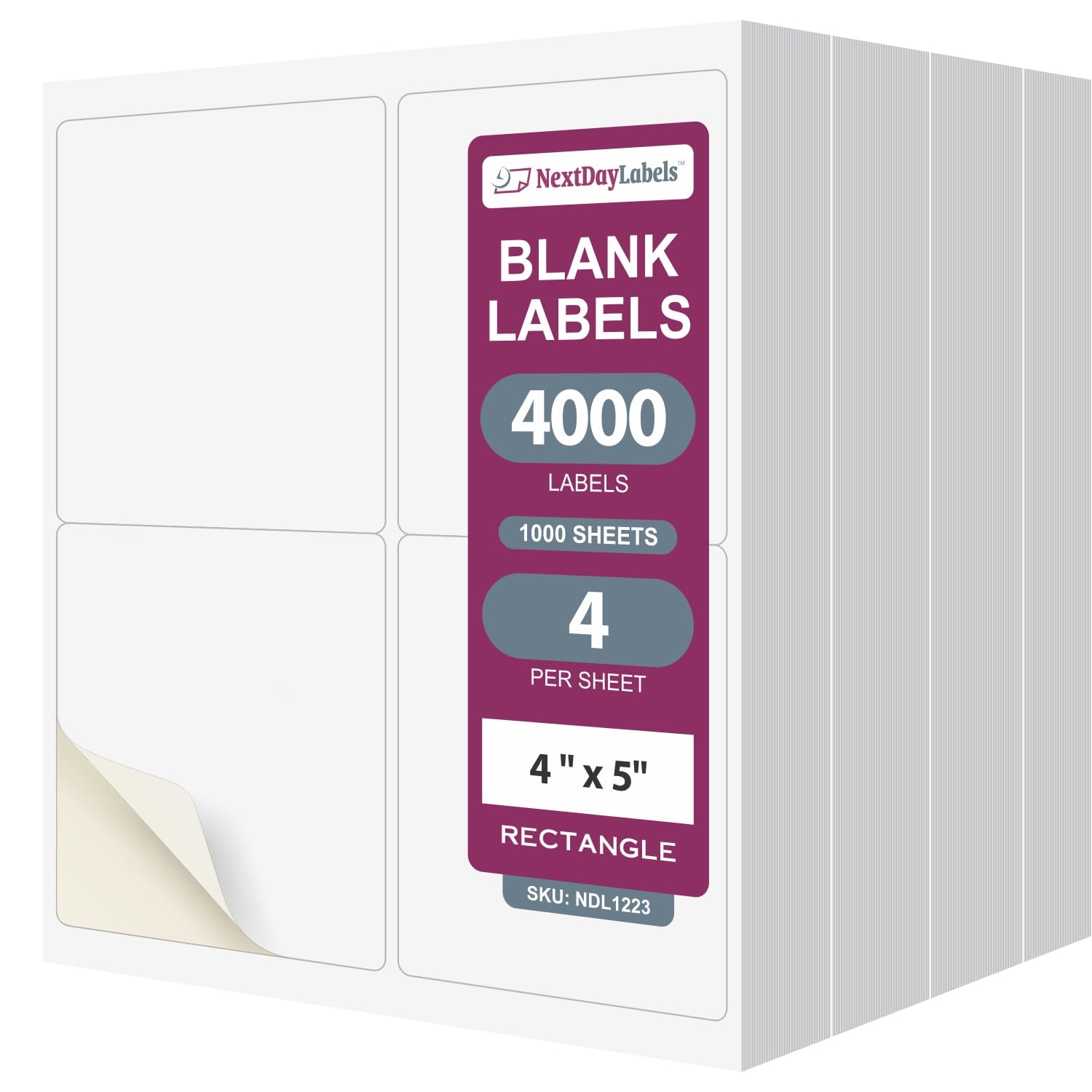 NextDayLabels – 4” x 5” White Rectangular Sticker Labels for Laser/Inkjet Printers - 1000 Sheets (4 Per Sheet, 4000 Labels) - Perfect for Return Address, Shipping Labels & Mailing - Ideal for Home Office, Small Business & E-commerce Packaging