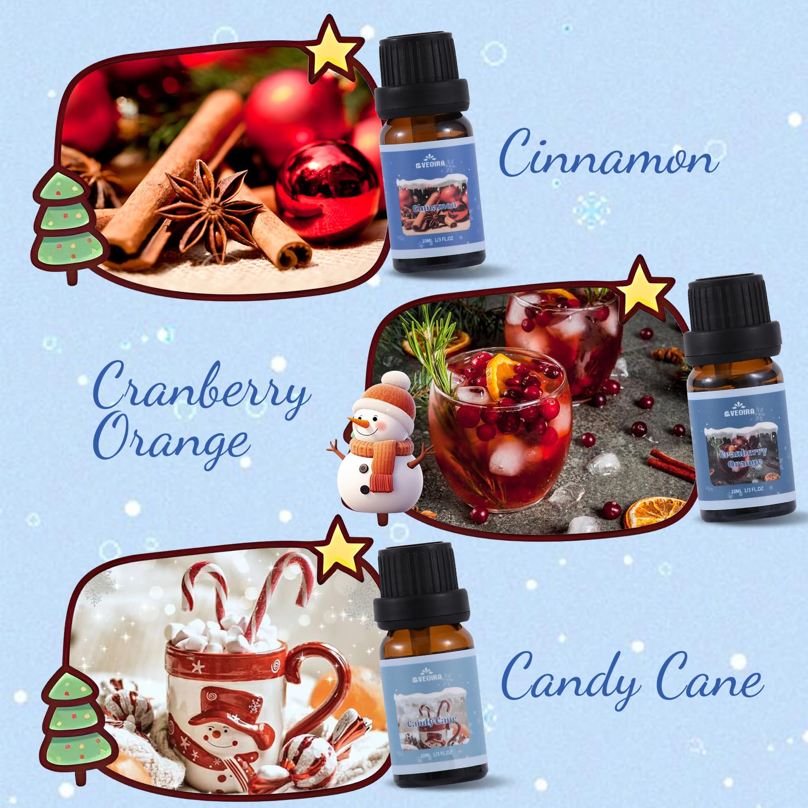AVEOIRA Christmas Essential Oils Set - 6 Winter Fragrance Oils (Cinnamon, Gingerbread, Christmas Tree) for Diffusers, Candles & Soap Making | Holiday Home Scenting, DIY Gifts & Aromatherapy