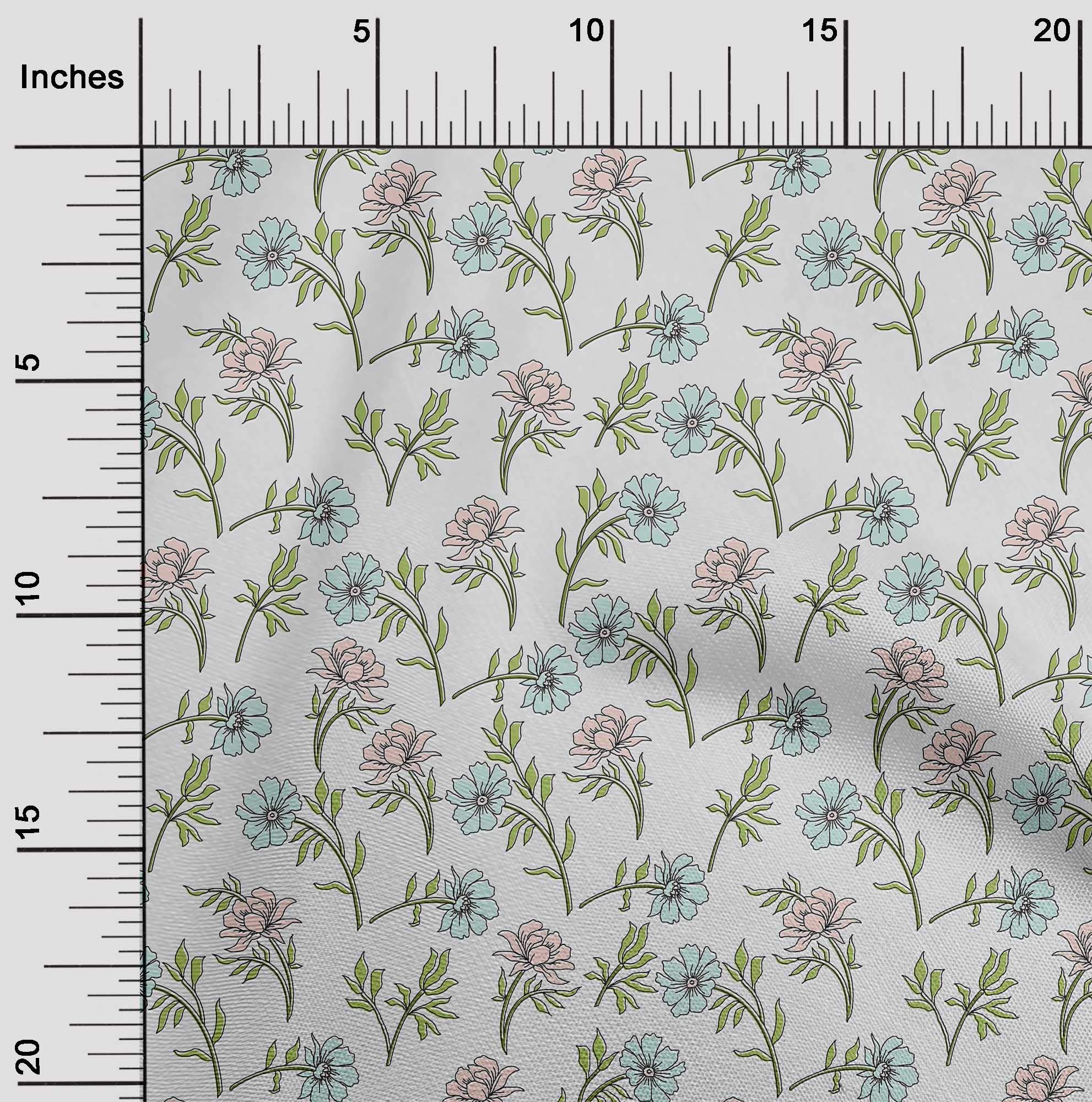 oneOone Velvet White Fabric with Leaves & Floral Print - 58 Inches Wide for DIY Clothing, Sewing Supplies | Perfect for Dresses, Curtains & Home Decor Projects