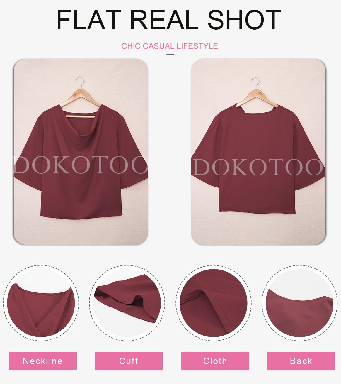 Dokotoo Women's Short Sleeve Chiffon Blouses & Tops - Lightweight Summer Shirts for Work, Office, Dating & Casual Wear