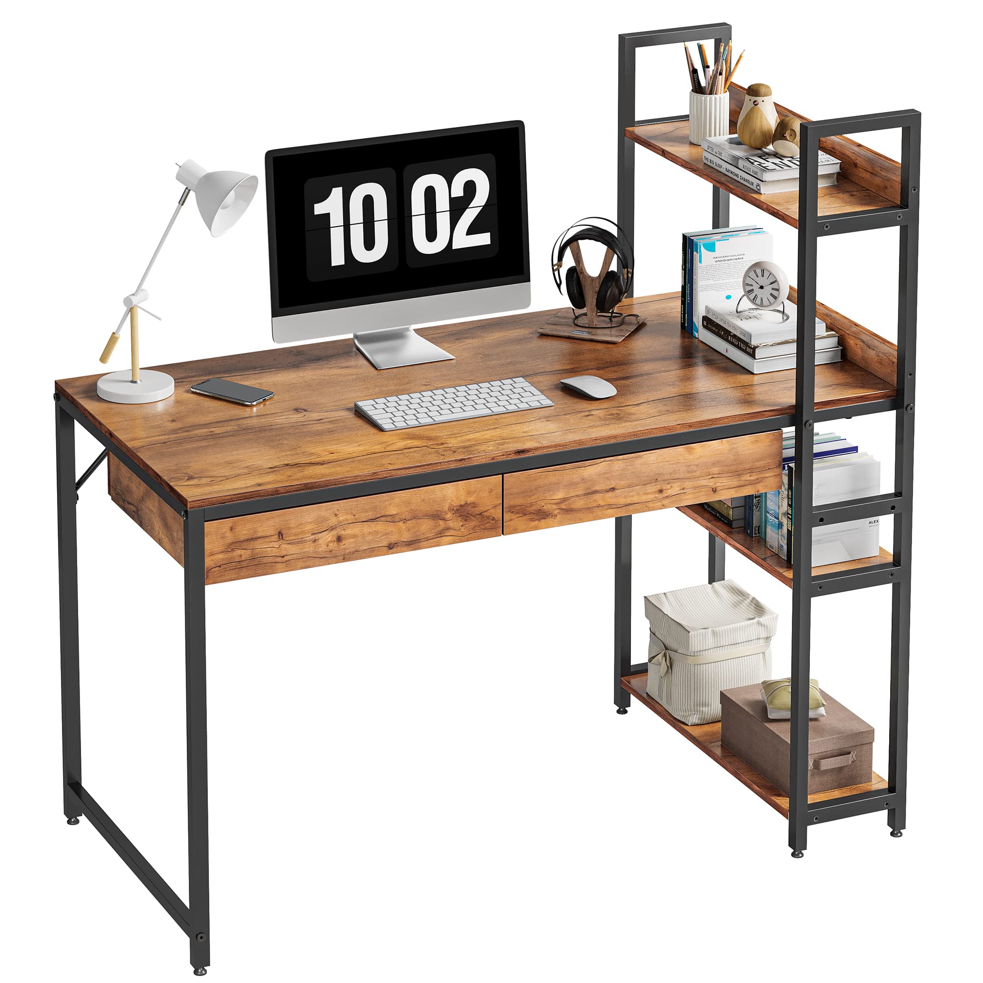 CubiCubi 47 Inch Computer Desk with Shelves and Drawers - Home Office Desk, Study Table with Storage for Living Room, Bedroom & Workspace | Perfect for Remote Work, Online Classes & Small Spaces