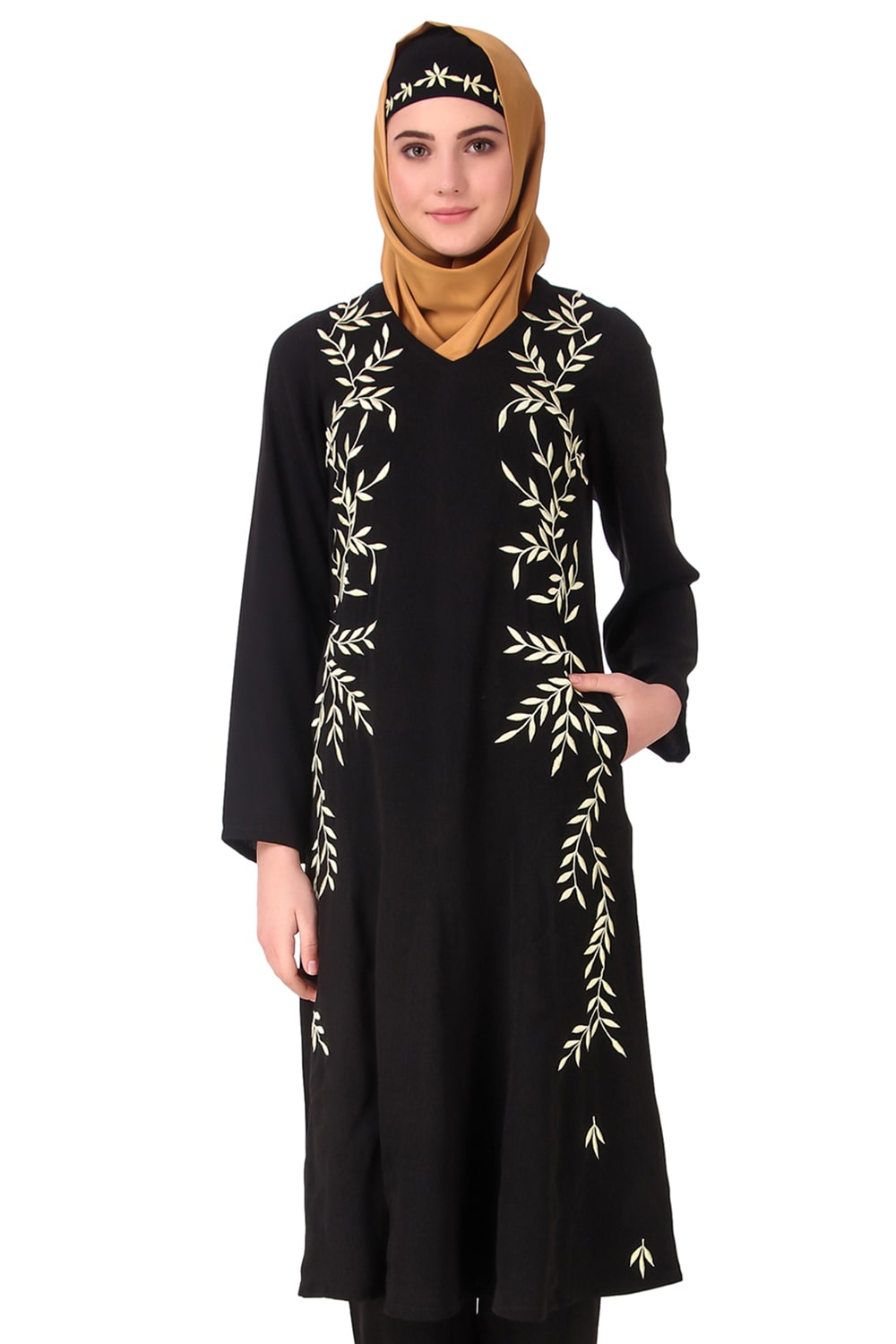 Black Nida Leaf Embroidered Tunic Top for Women - Boho Chic Blouse with Floral Design - Perfect for Casual Wear, Beach Outfits & Summer Vacations