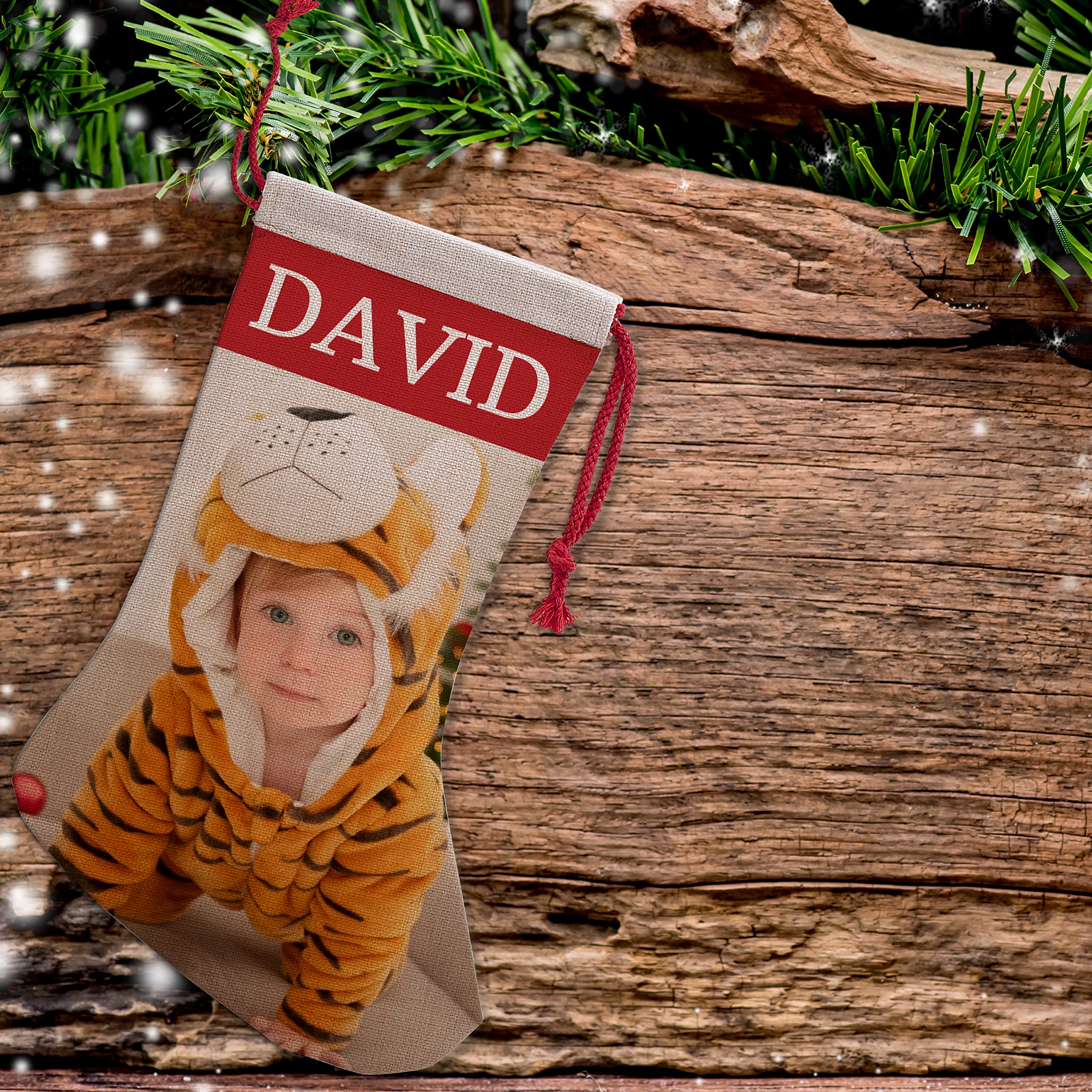 Personalized Christmas Stockings with Name & Photo - Custom 16 Inch Holiday Stocking Gifts for Family & Friends | Upload Any Picture | Funny Xmas Fireplace Decorations for Home, Office & Christmas Party Decor