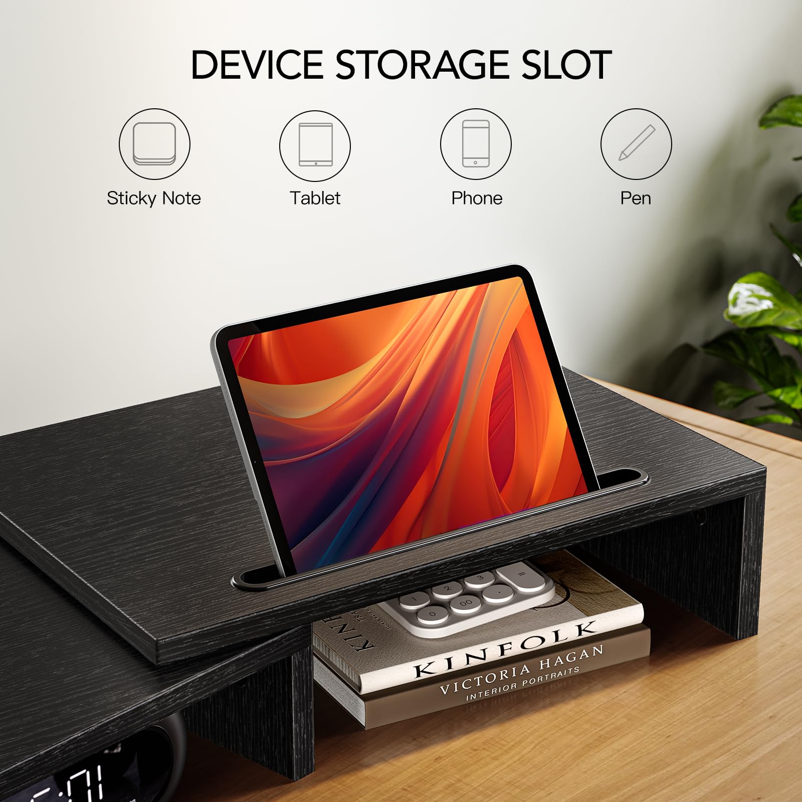 AMERIERGO Dual Monitor Stand Riser for 2 Monitors - Adjustable Desk Mount with 2 Slots - Multifunctional Desktop Organizer for Laptop, PC, Computer & Printer - Perfect for Home Office, Gaming Setup & Workspace Organization