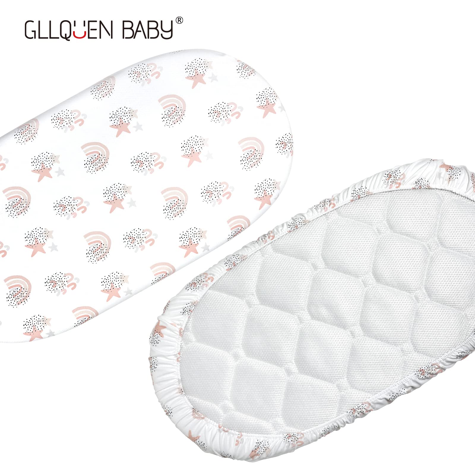 GLLQUEN 4-Pack Baby Moses Basket Fitted Sheets - 100% Microfiber, OEKO-TEX Certified, Soft & Breathable Crib Bassinet Sheets for Newborns (Boy & Girl) - Easy Care, Wrinkle Resistant | Perfect for Nursery, Travel & Cozy Naptime