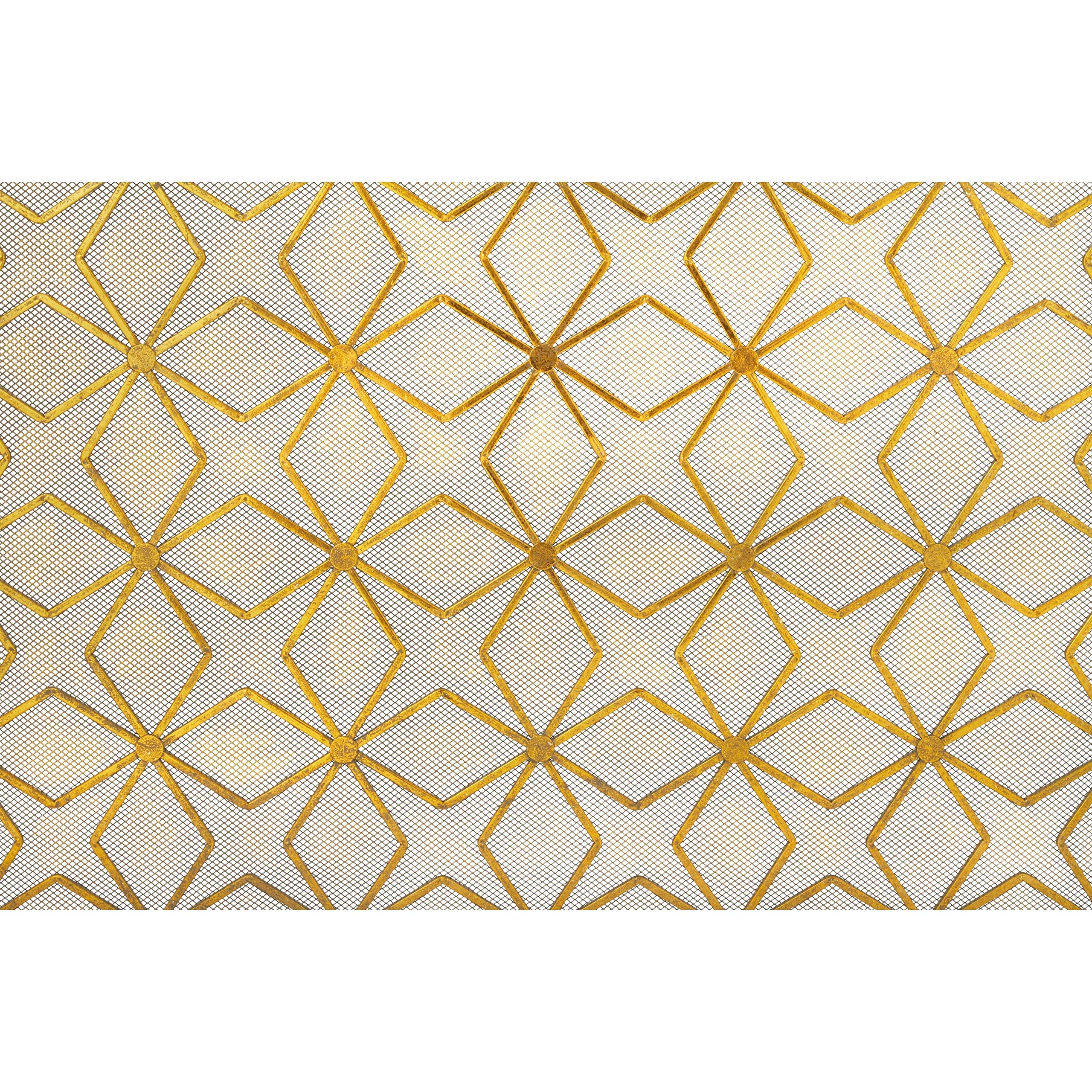 Modern Gold Yellow Iron Star Fireplace Screen - Textured Metal Fireplace Guard for Living Room, Bedroom & Home Decor - Heat Resistant & Stylish Safety Barrier