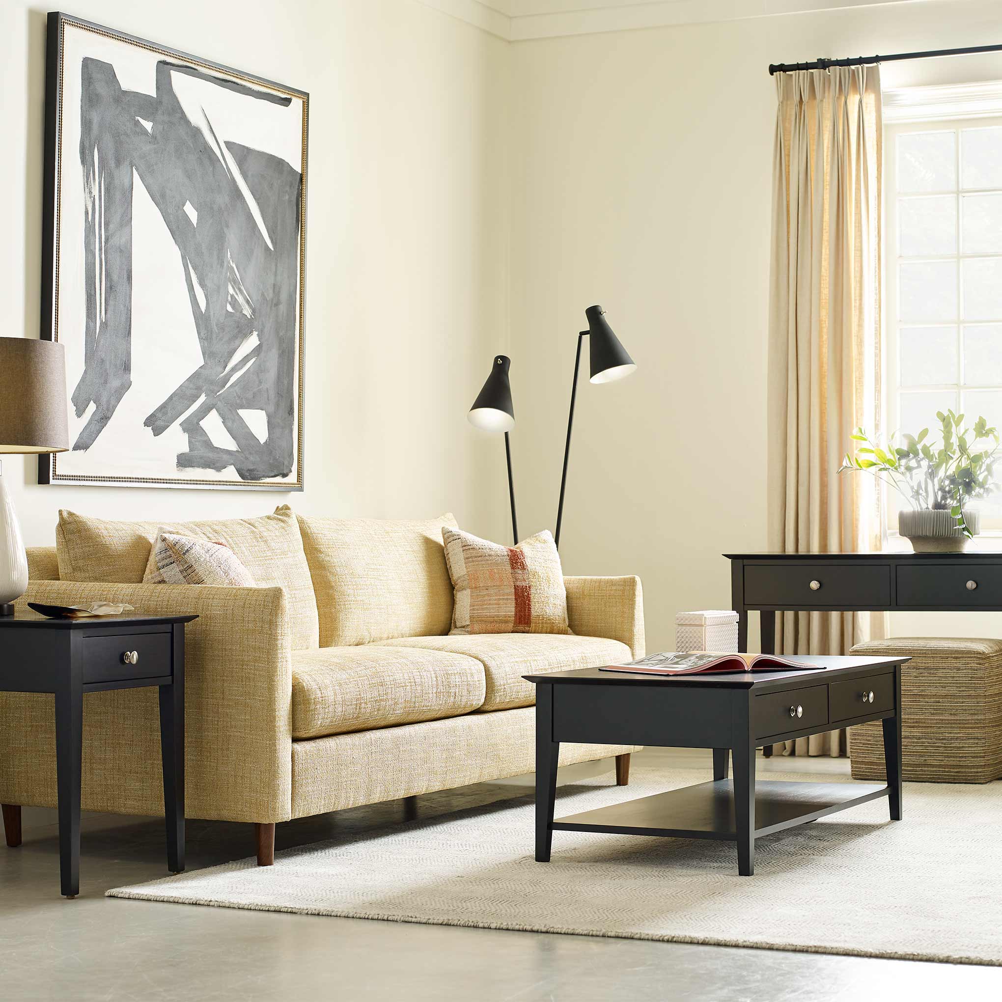 Modern Rectangular Coffee Table - Solid Wood Gable Road Design for Living Room, Home Decor & Office Use