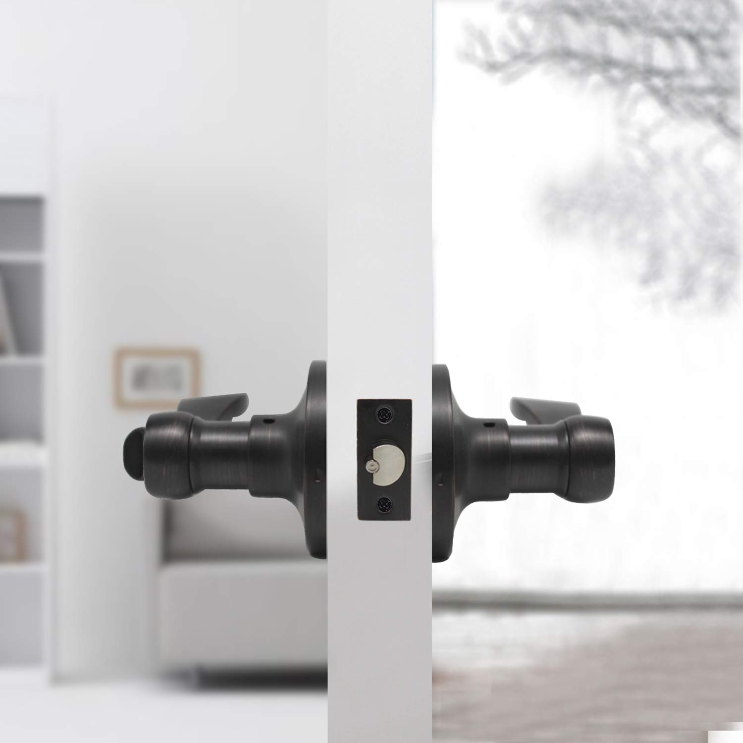 KNOBWELL 5-Pack Wave Style Keyed Entry Door Lever Lock Set - Oil Rubbed Bronze Exterior/Interior Door Handles (Reversible for Left/Right Hand, Unique Keys) - Perfect for Home, Office & Commercial Security