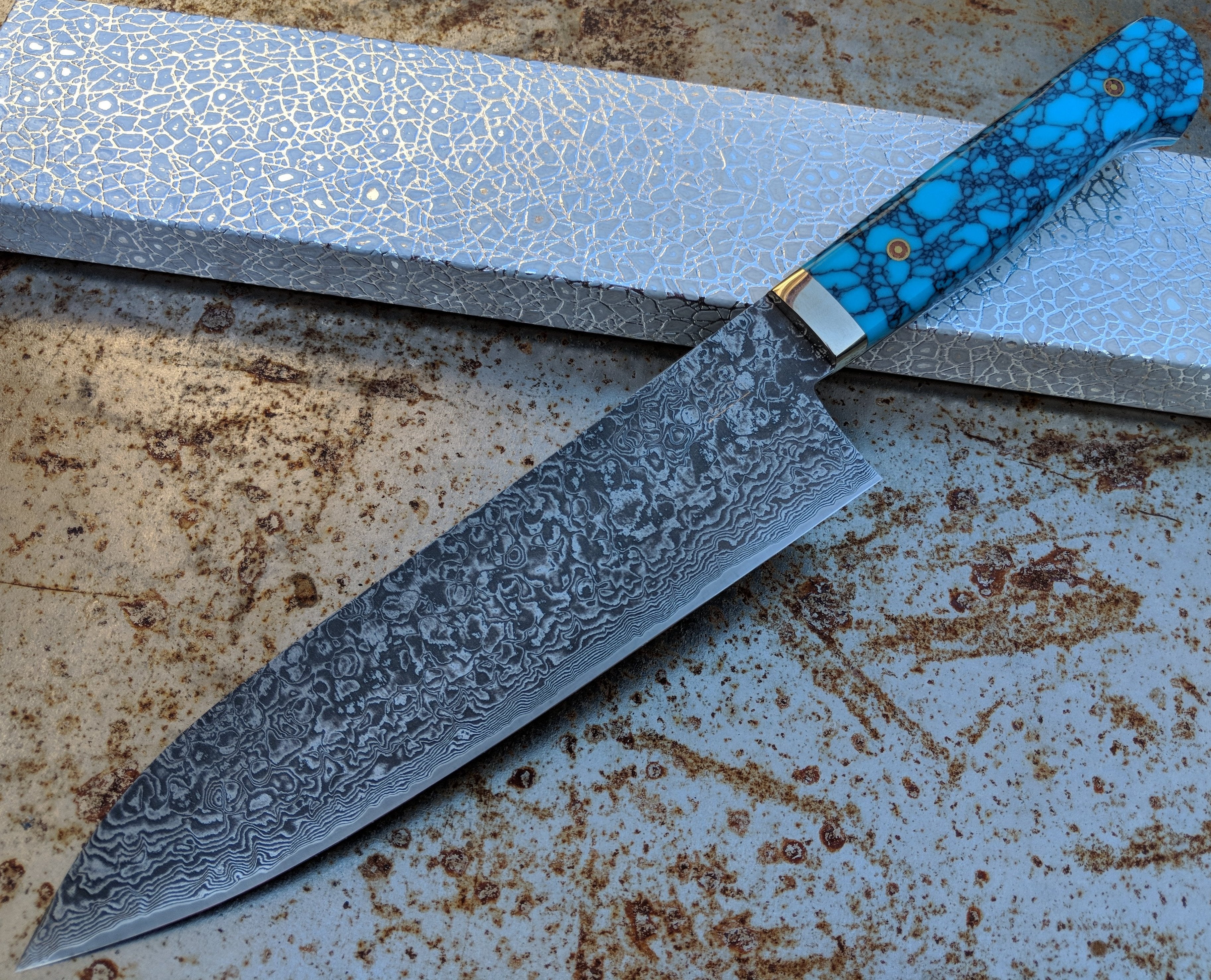 Premium Mr. Itou 190mm Turquoise Gyuto Japanese Chef Knife - High Carbon Stainless Steel Blade for Professional Sushi, Meat Cutting & Kitchen Cooking