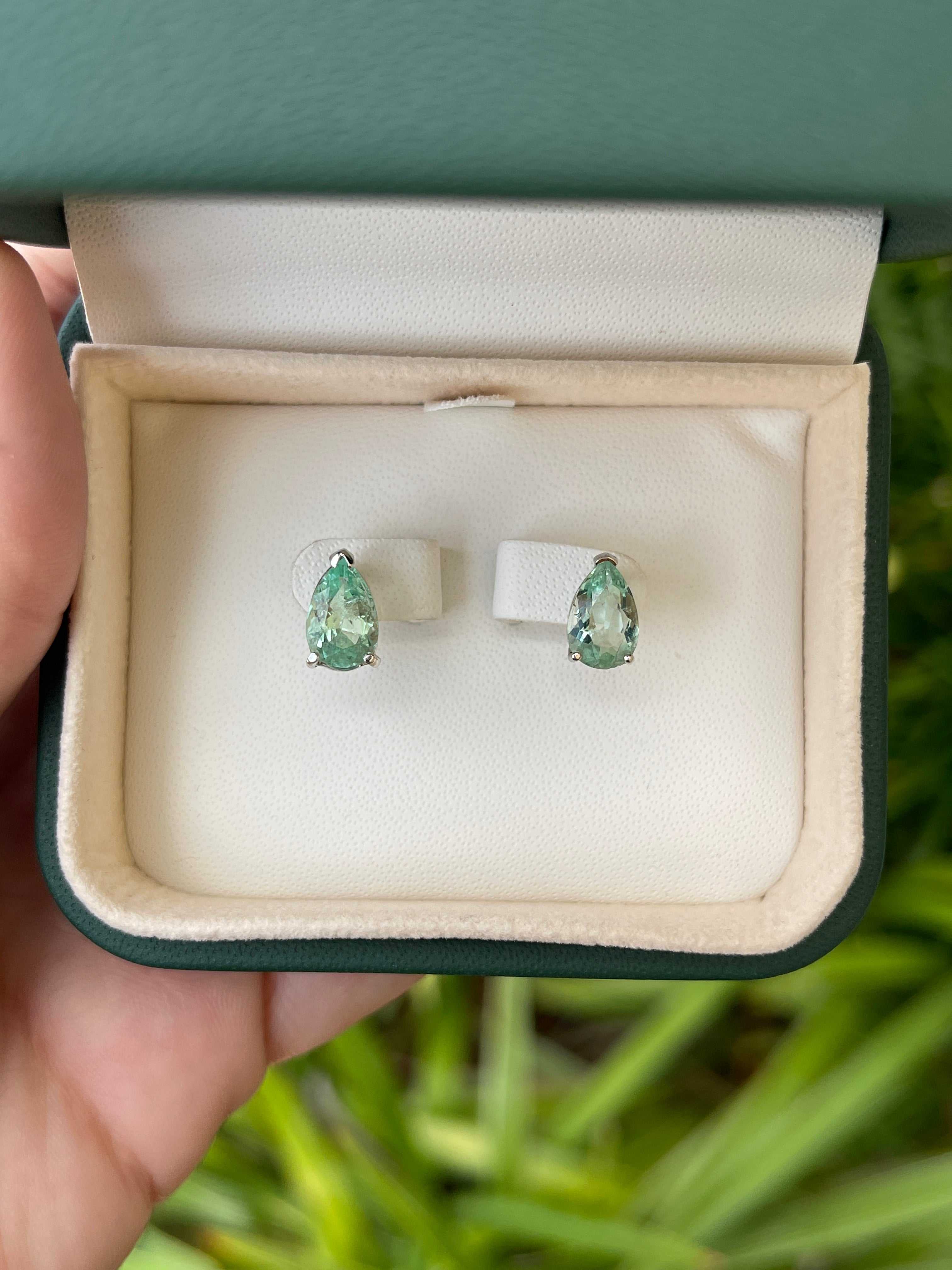2.50tcw Light Green Emerald Tear Drop Solitaire Stud Earrings in 14K Gold - Elegant Jewelry for Women, Perfect for Weddings, Parties & Special Occasions