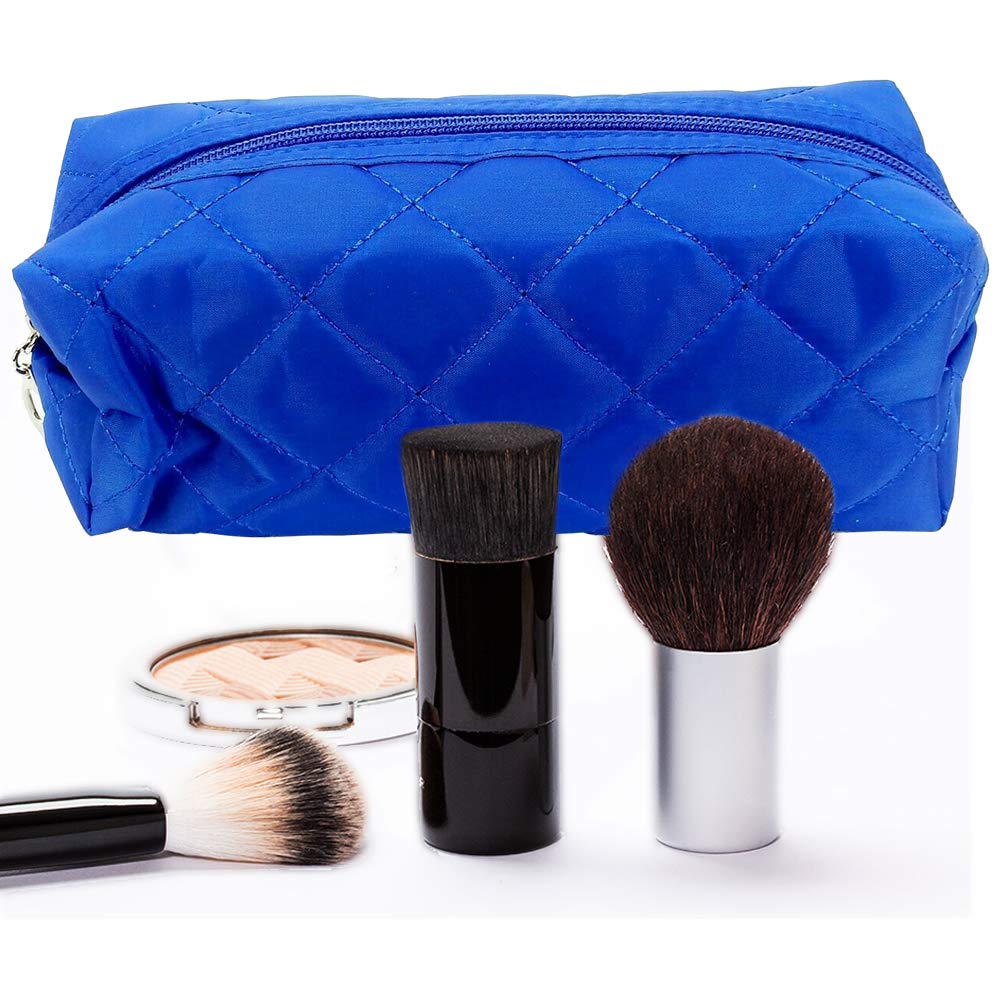 Kingsley Quilted Makeup Bag Set of 2 - Waterproof Travel Cosmetic Organizer with Zipper - Multi-Purpose Storage Pouch for Toiletries, Jewelry & Essentials - Perfect for Travel, Gym & Daily Use - Blue