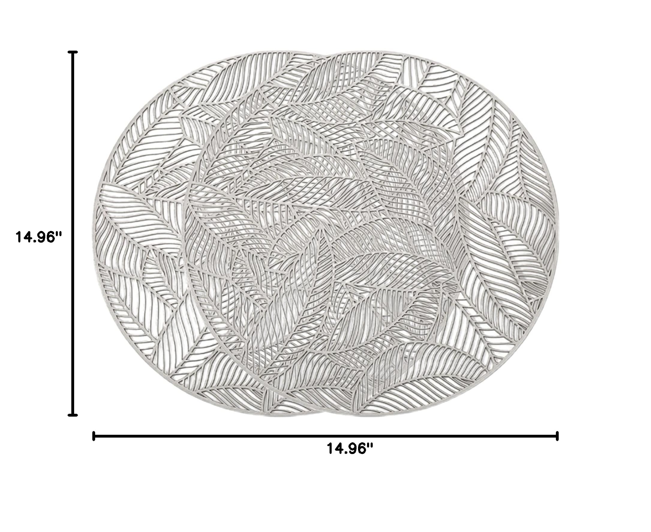 VALINK Round Placemats Set - 12 Inch Heat Resistant Dining Table Mats for Restaurants, Coffee Shops & Home Use - Non-Slip Hollow Design with Leaf Pattern for Cups, Plates & Bowls - Perfect for Dinner Parties, Cafes & Daily Meals