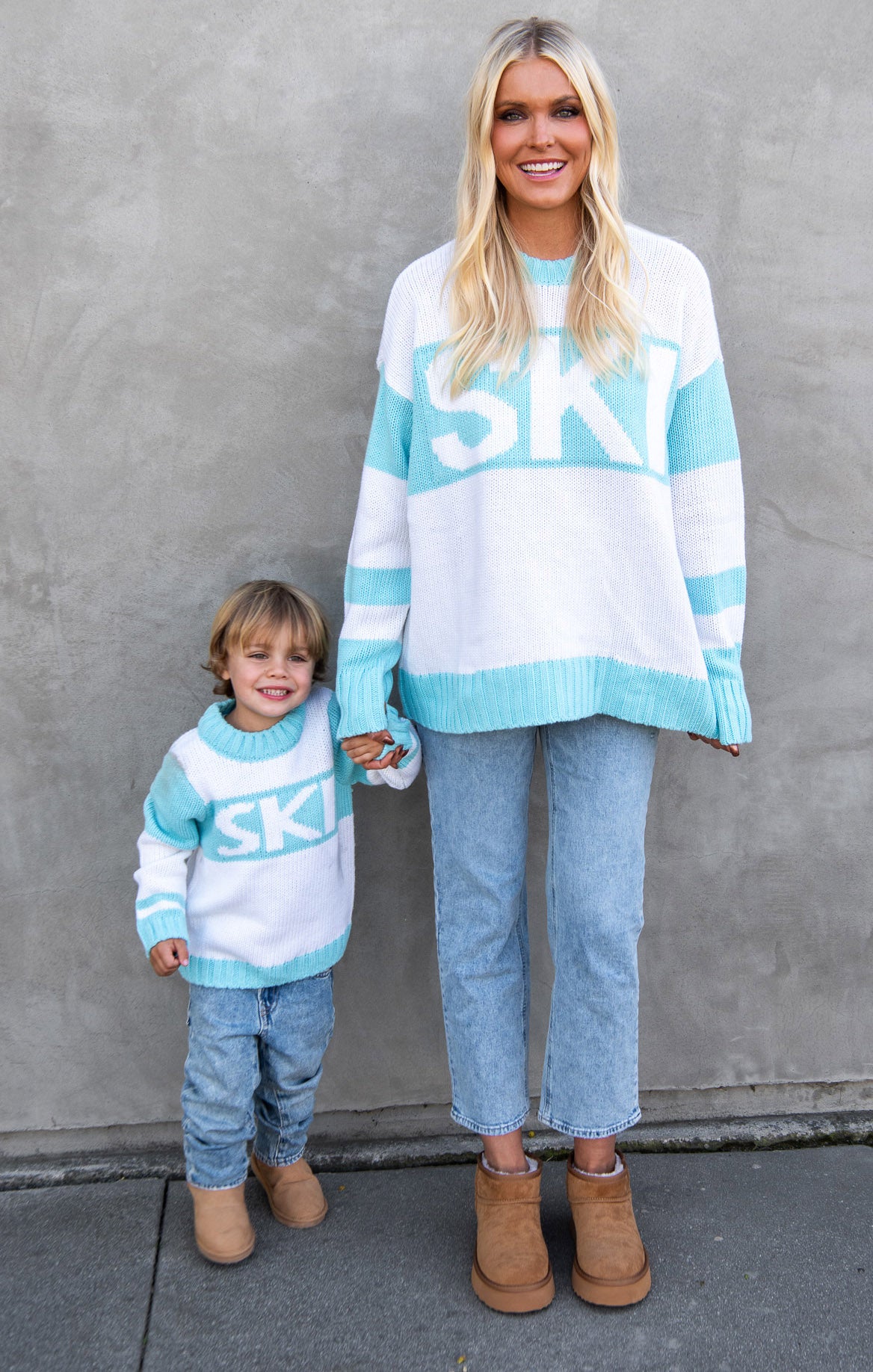 Powder Blue Mini Ski Sweater - Cozy Knit Pullover for Women - Perfect for Skiing, Snowboarding & Winter Outfits