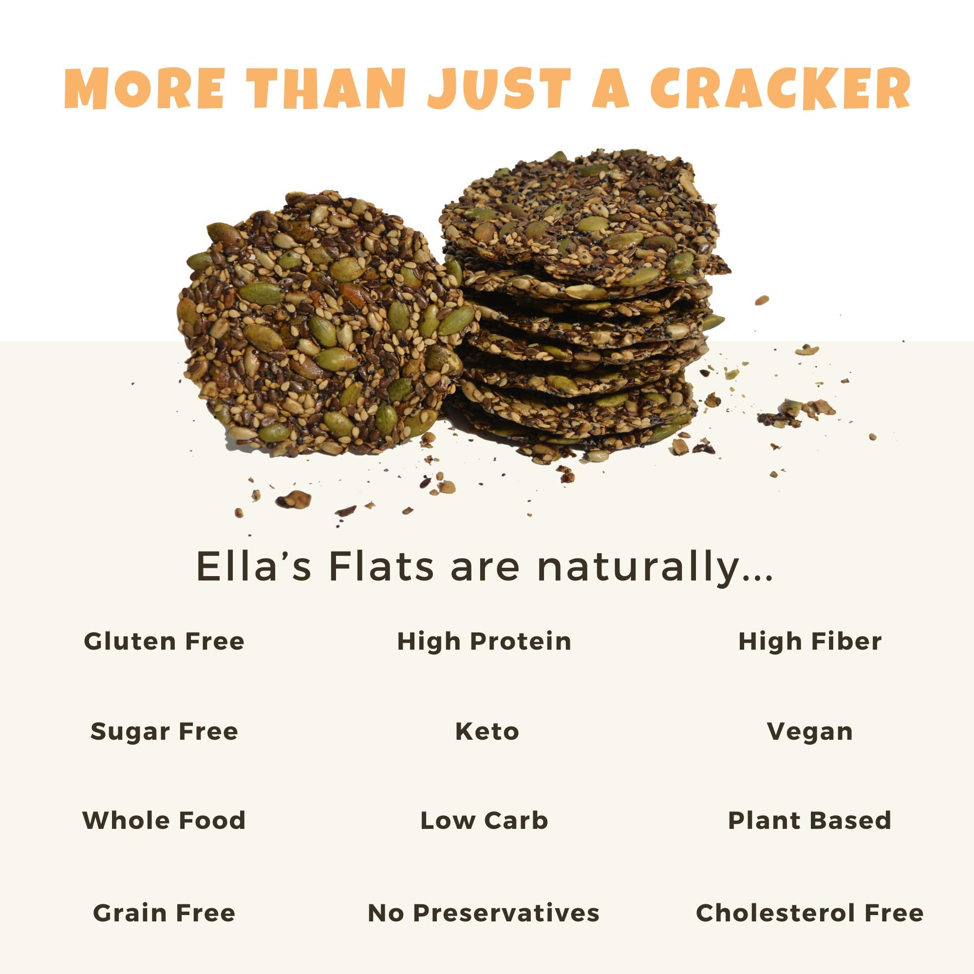 ELLA’S FLATS® Caraway All Seed Savory Crisps – All Natural, Gluten Free, High Protein, High Fiber, Vegan & Keto Friendly Snacks (3 Pack) – Perfect for Healthy On-the-Go Snacking, Lunchboxes, and Party Platters