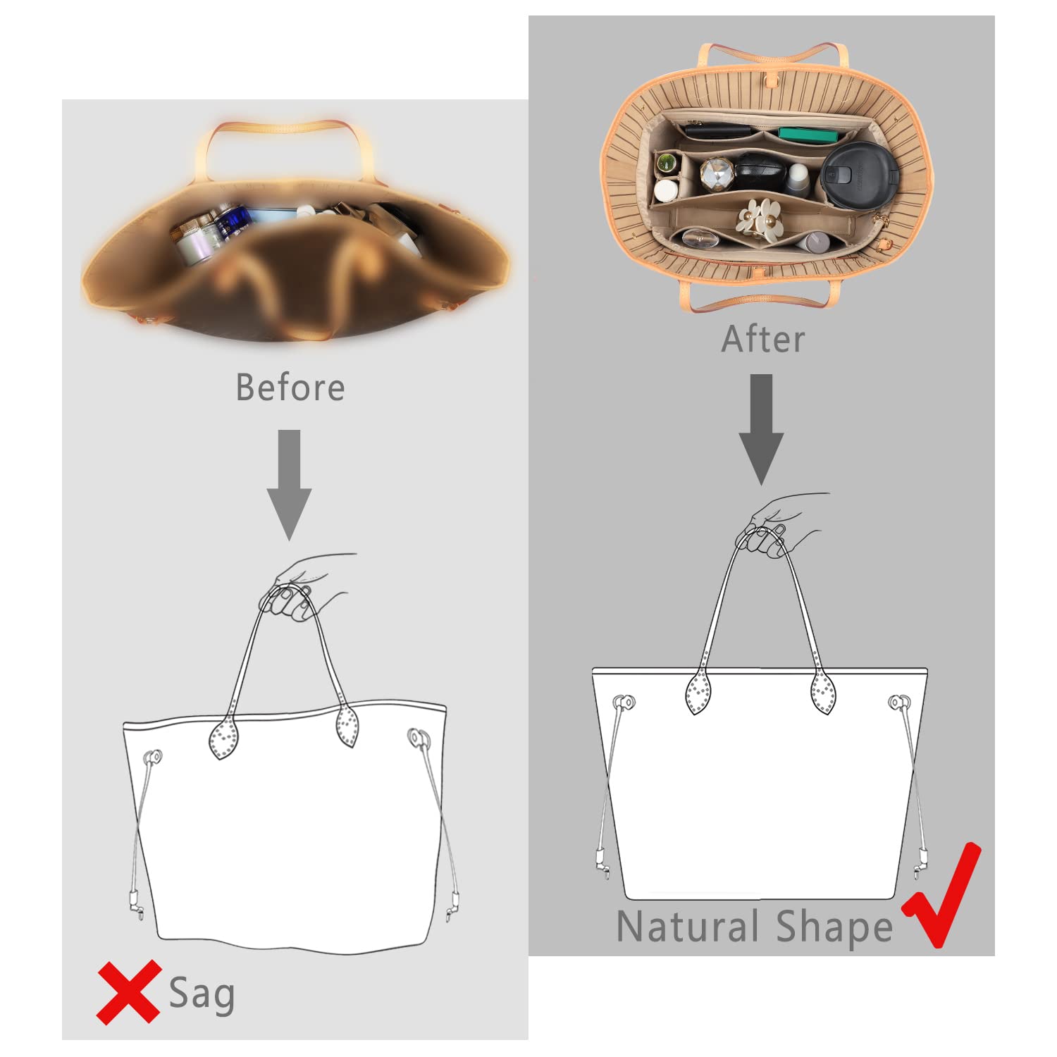Premium Felt Purse Organizer Insert with Zipper & Sewn Bottom - Perfect Fit for Louis Vuitton Speedy, Neverfull, Graceful Bags (6 Sizes) - Keep Your Handbag Neat & Organized for Work, Travel & Daily Use