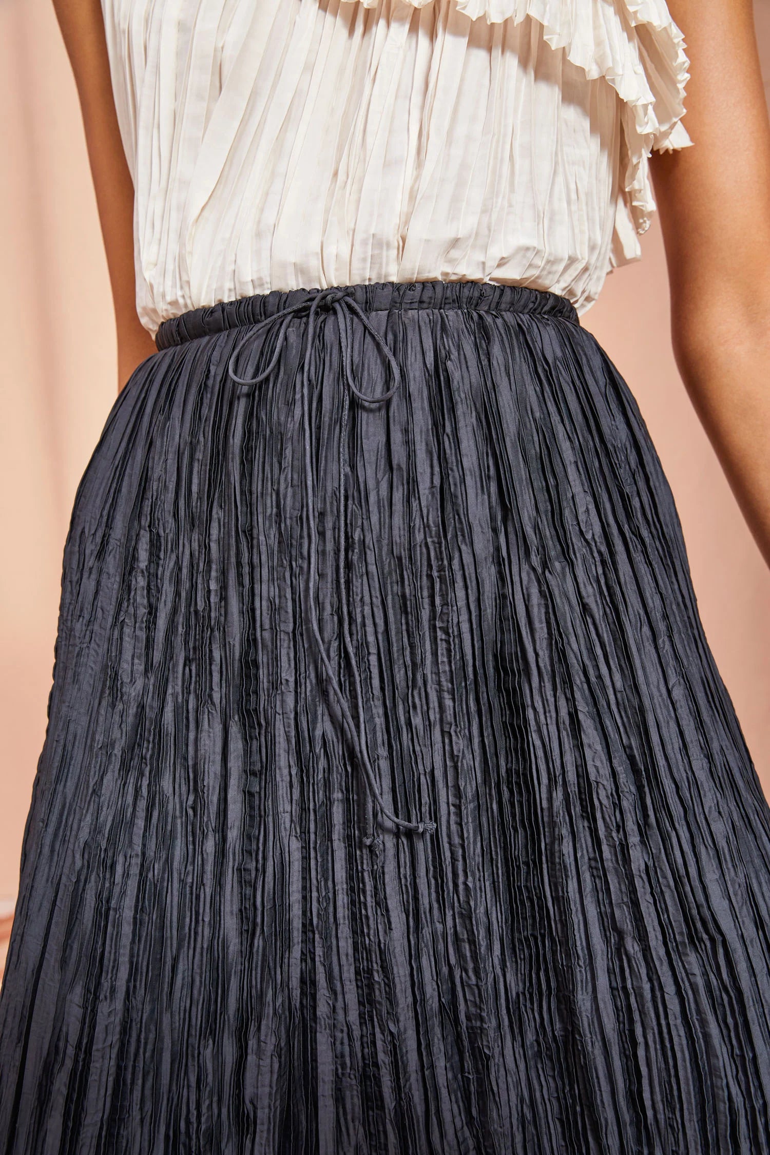 Dioni Noir Skirt for Women - Elegant Black Midi Skirt for Office, Party & Casual Wear | Flowy A-Line Skirt with Pockets | Comfortable & Stylish