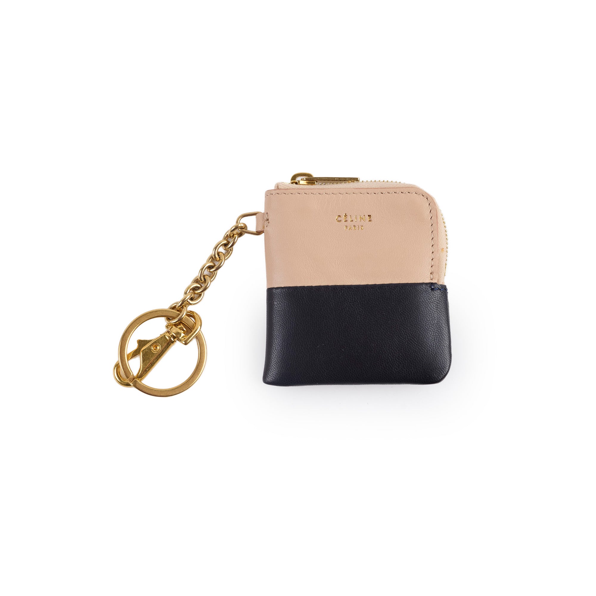Celine Leather Pouch Key Ring - Black & Beige Keychain for Women | Stylish & Durable Designer Accessory for Everyday Use, Travel & Gifts