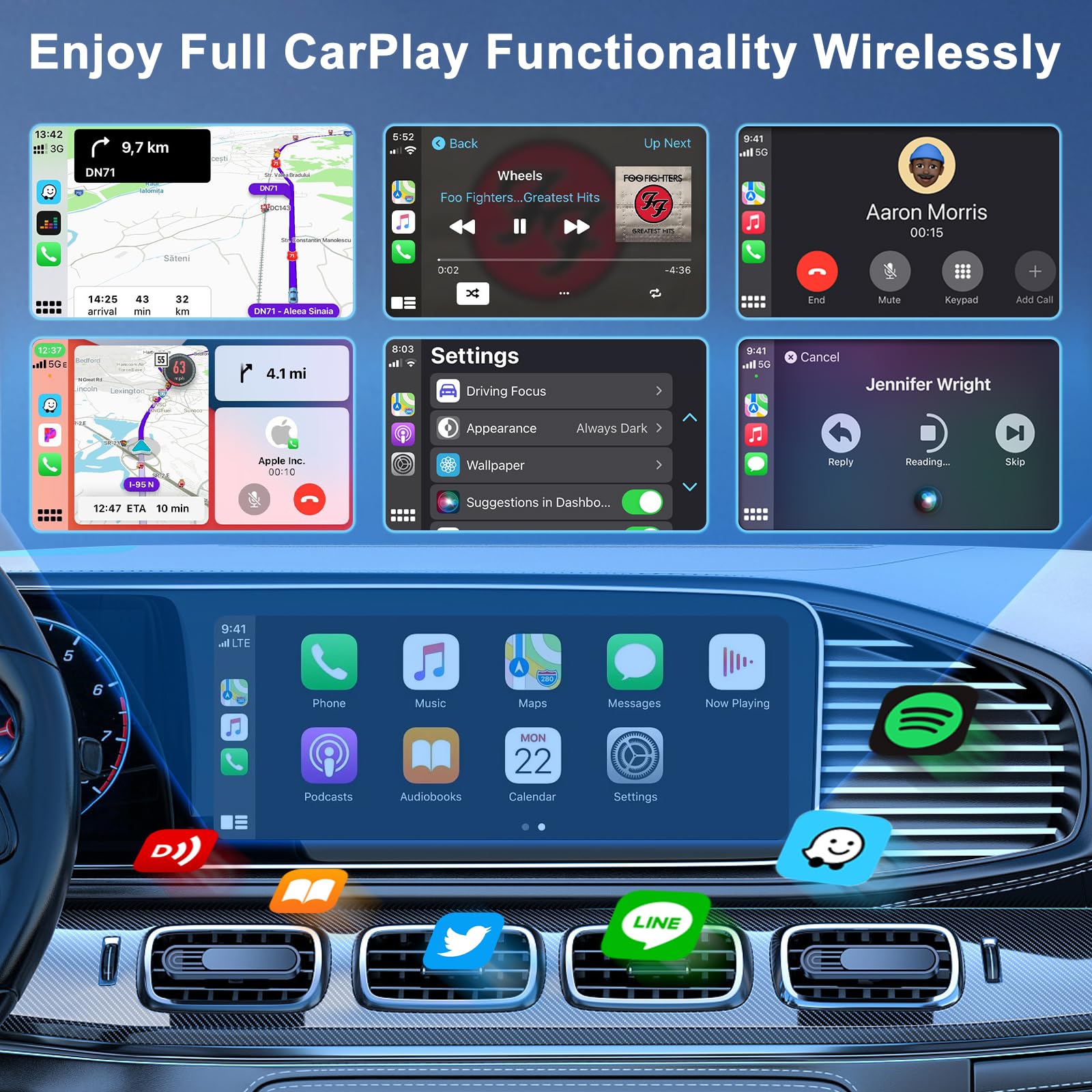 2024 Upgraded Wireless CarPlay Adapter - Convert Wired to Wireless CarPlay, Plug & Play for Cars After 2017 & iOS 10+, Seamless Music & Navigation for Commuting & Road Trips