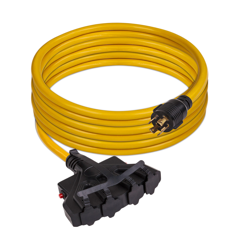25' Heavy Duty L14-30P to (4) 5-20R Power Cord with Storage Strap | 30 Amp 125/250V Extension Cable for Generators, RVs & Outdoor Power Distribution | Perfect for Camping, Job Sites & Emergency Backup