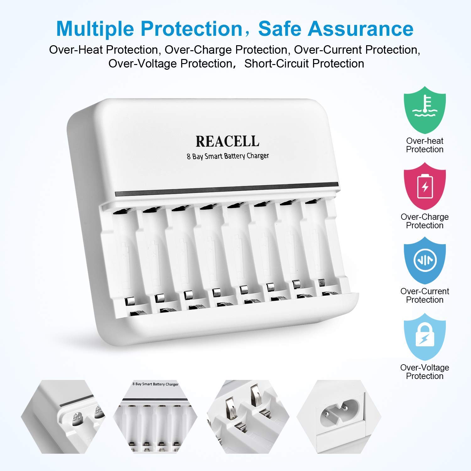 8 Slots AA AAA Battery Charger - 1.5V 8-Bay Fast Charging Station for Ni-MH Ni-CD Rechargeable Batteries - Perfect for Home, Office, and Travel Use