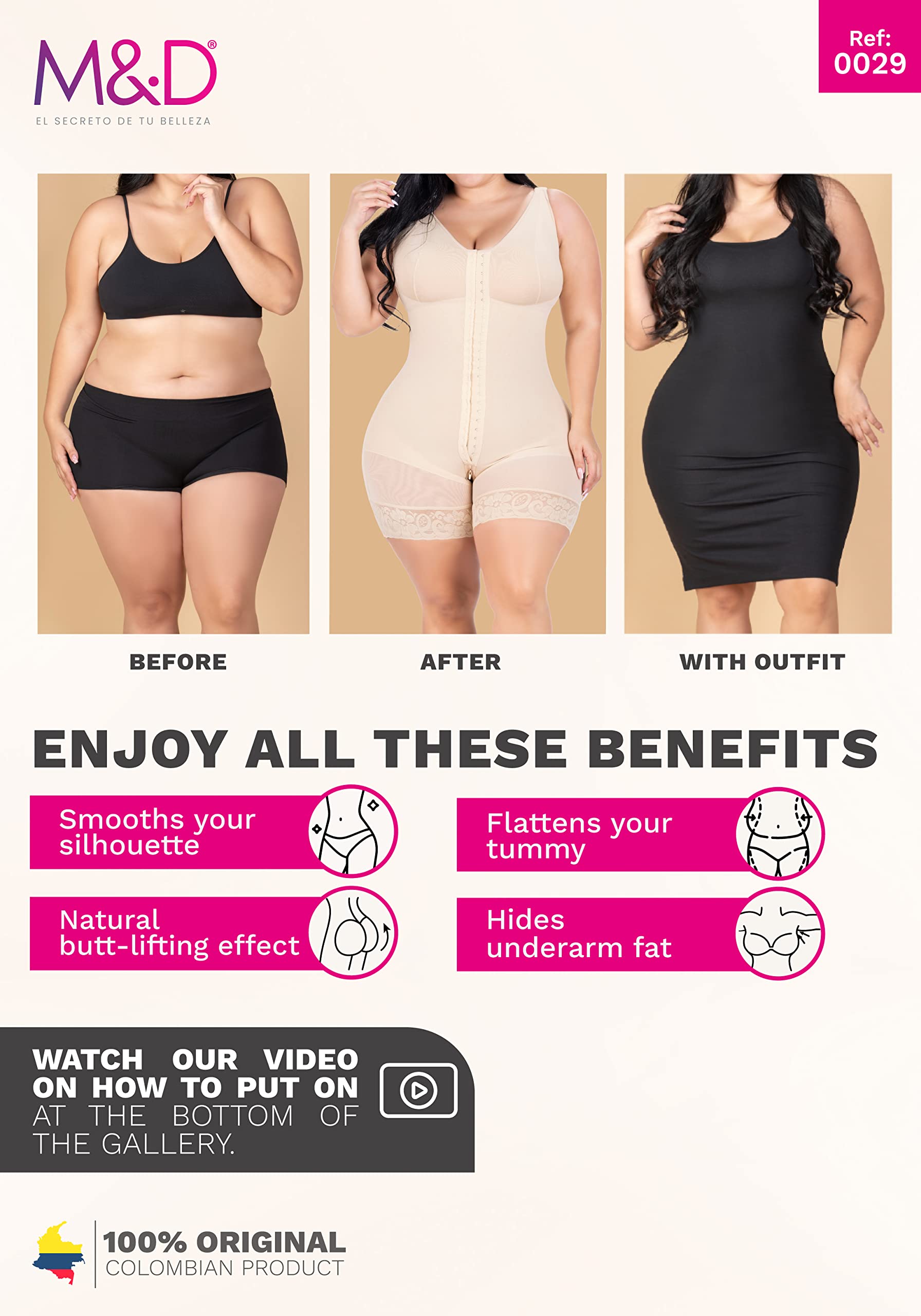 M&D Colombian Post-Surgery Shapewear for Women - Tummy Tuck Compression Garment, Waist Trainer & Body Shaper for Recovery, Slimming & Everyday Wear