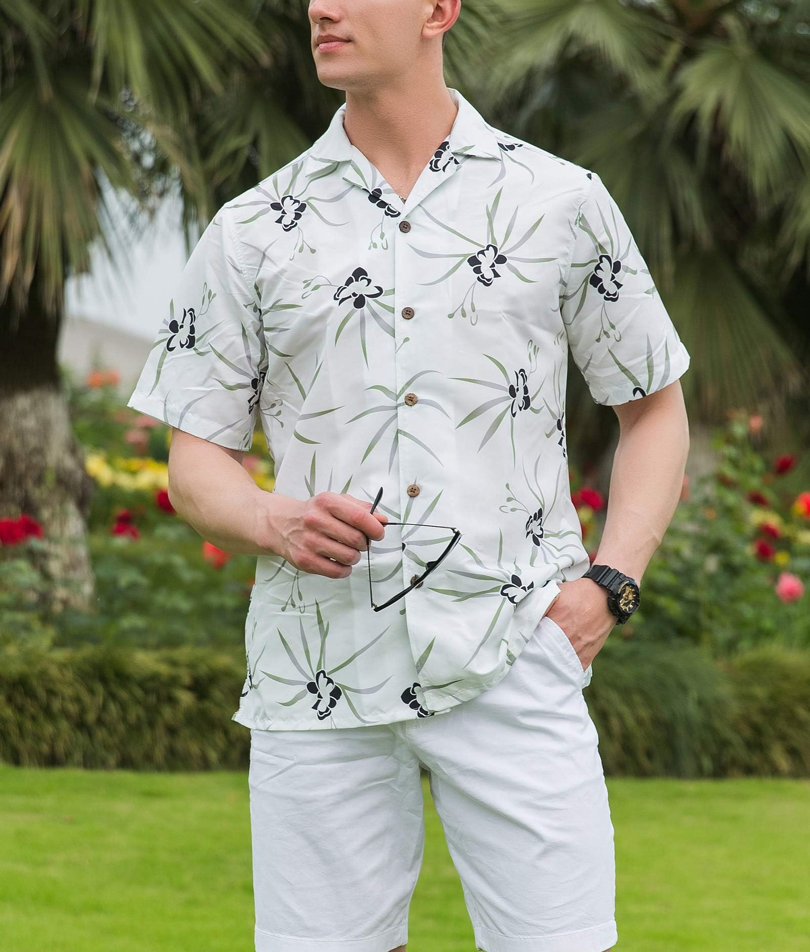 Men's Tropical Storm Hawaiian Shirts - Short Sleeve Regular Fit Floral Print Casual Shirt for Summer Beach Vacation & Luau Party