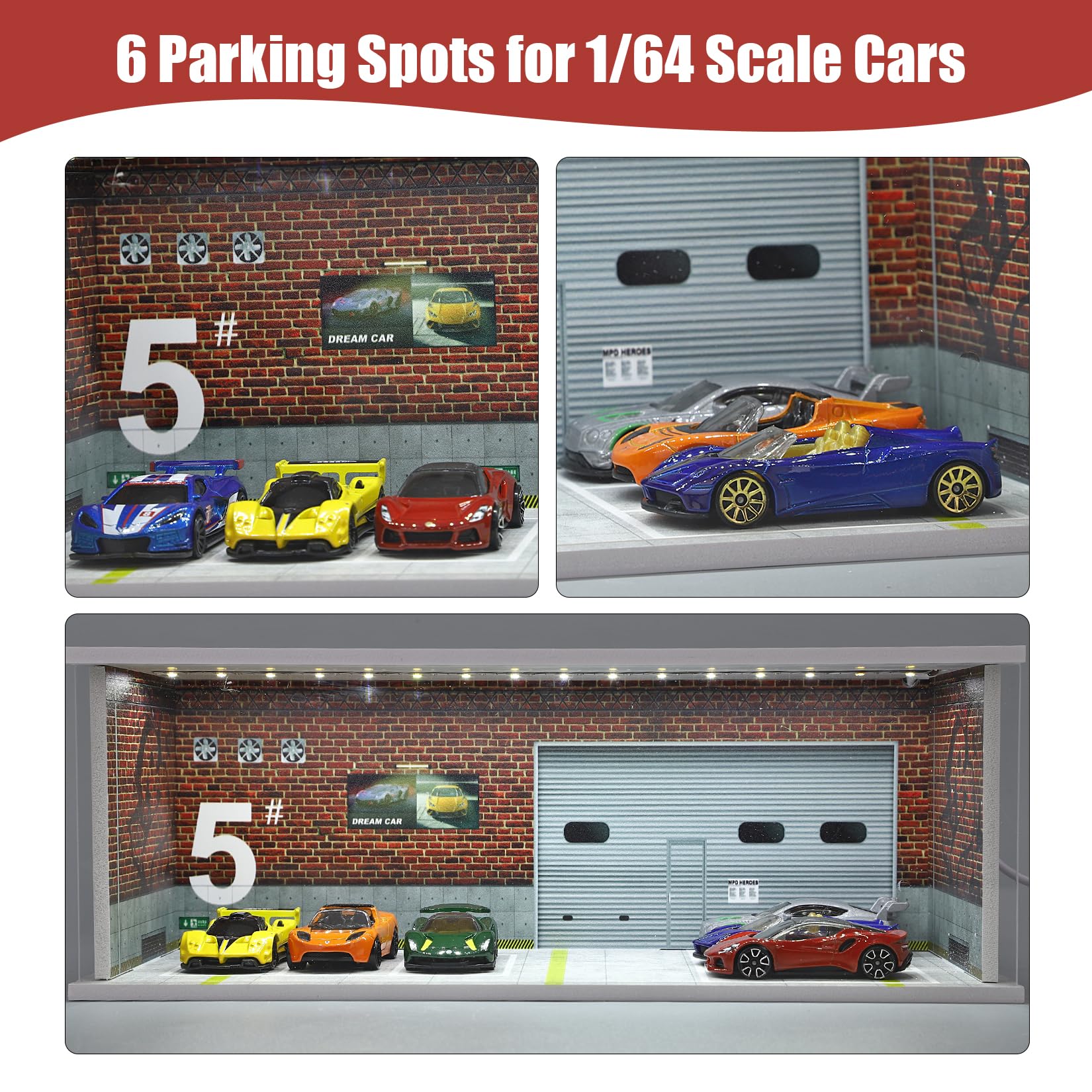 Hot Wheels Display Case - Stackable Parking Garage for 1/64 Scale Matchbox & Toy Cars with LED Lights & Acrylic Cover | Foamboard Storage for Monster Trucks | Perfect for Collectors, Showrooms & Home Decor