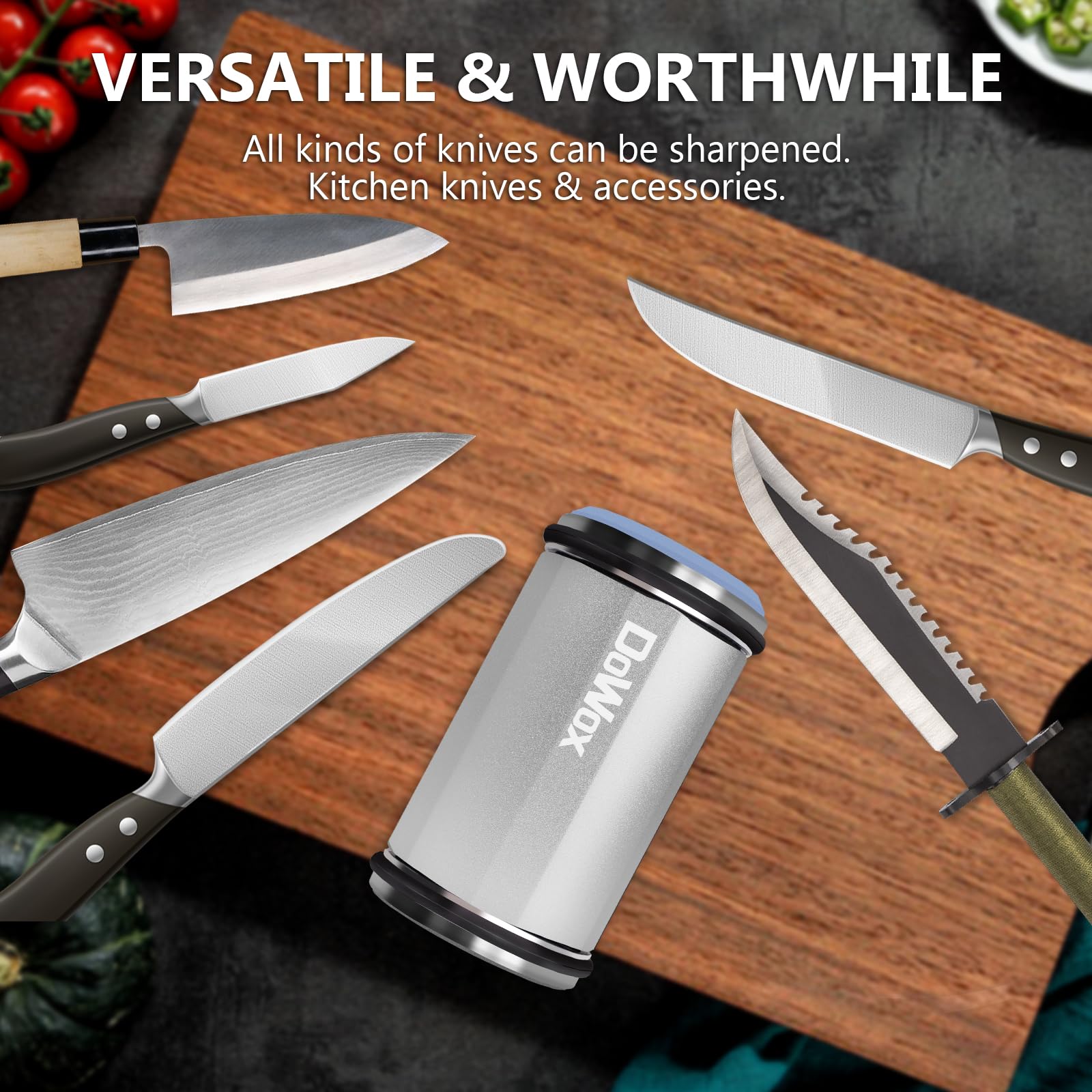 Premium Rolling Knife Sharpener with Leather Strop - 4° Angle & 4 Replaceable Honing Discs - Professional Kitchen Knife Sharpening Tool for Chefs & Home Cooks - Perfect for Maintaining Razor-Sharp Blades on Chef Knives, Hunting Knives & Kitchen Cutlery