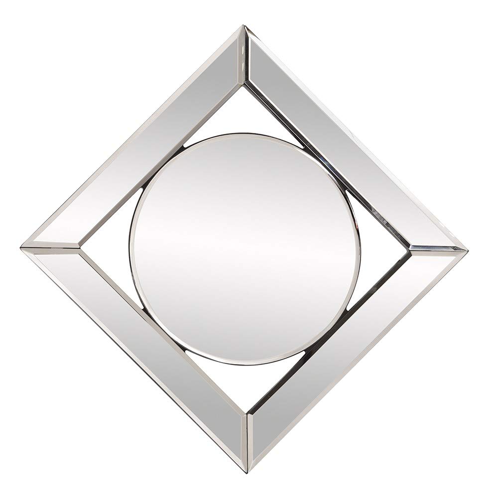 HomeRoots Modern Square Wooden Mirror with Round Center - Decorative Wall Mirror for Living Room, Bedroom & Entryway - Elegant Home Decor & Stylish Interior Design Accent