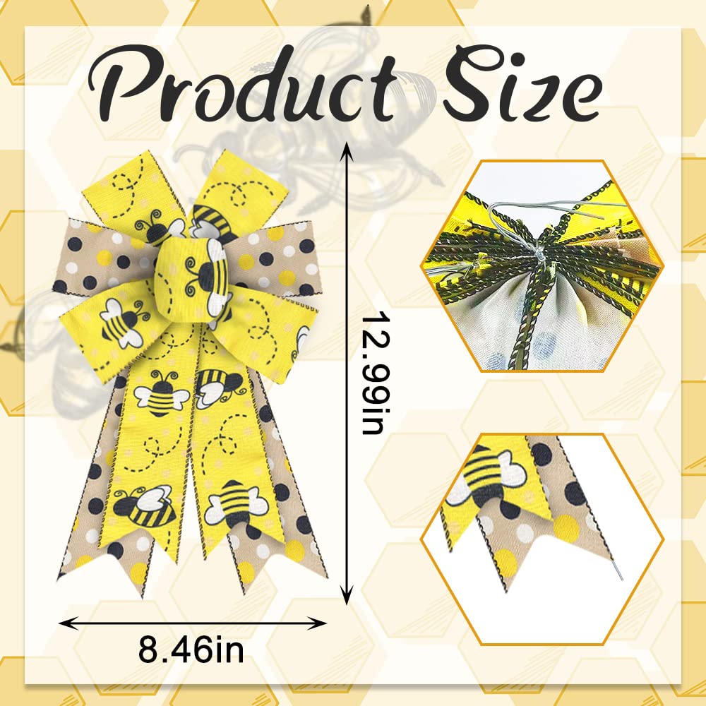 Bumble Bee Wreath Bows 2PCS - Spring Summer Door Decor for Indoor Outdoor