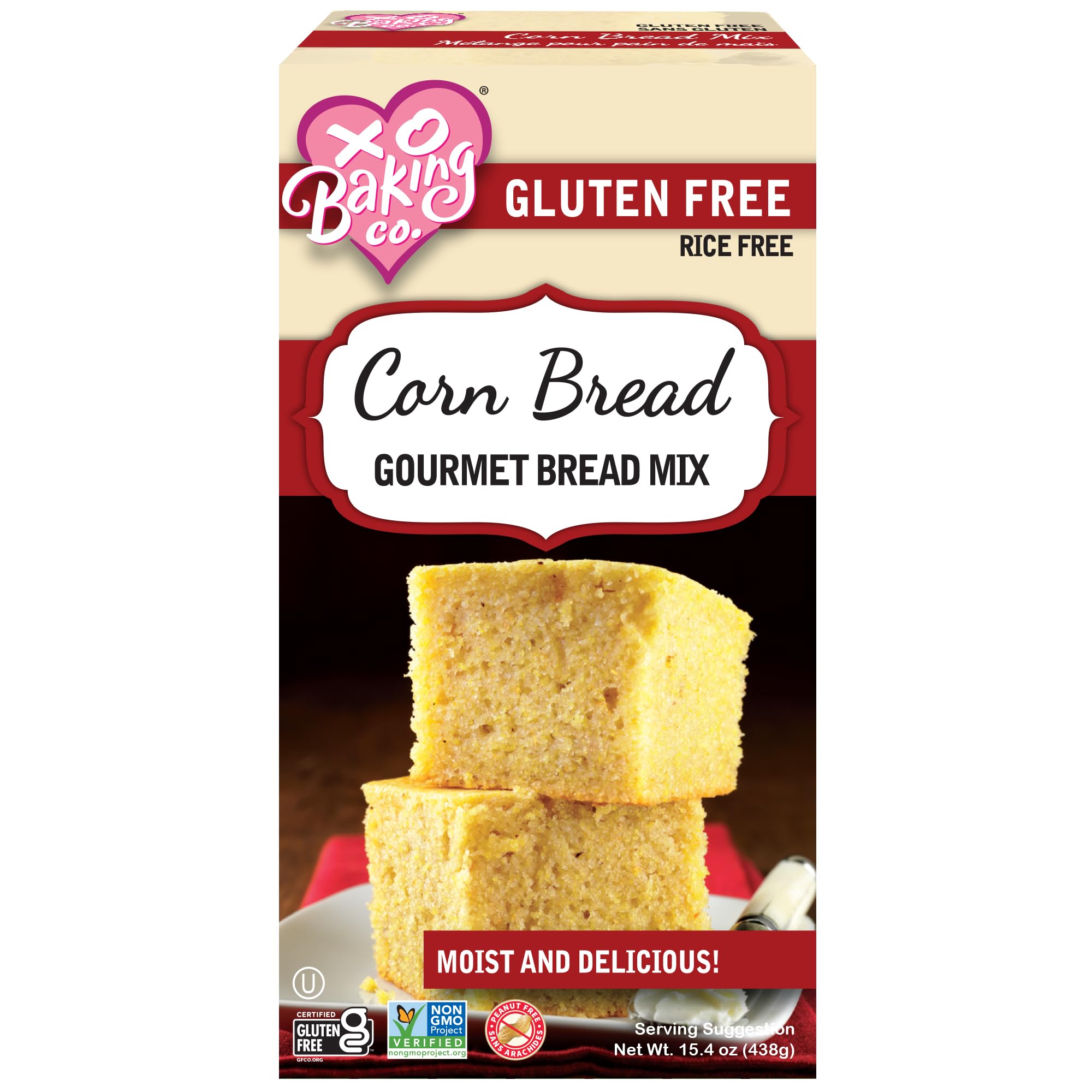 XO Baking Co. Gluten Free Gourmet Cornbread Mix - Non GMO, Kosher, Allergen Friendly (Rice, Dairy, Peanut & Soy Free), No Preservatives or Artificial Flavors - 15.4oz - Perfect for Holiday Meals, BBQs & Family Gatherings