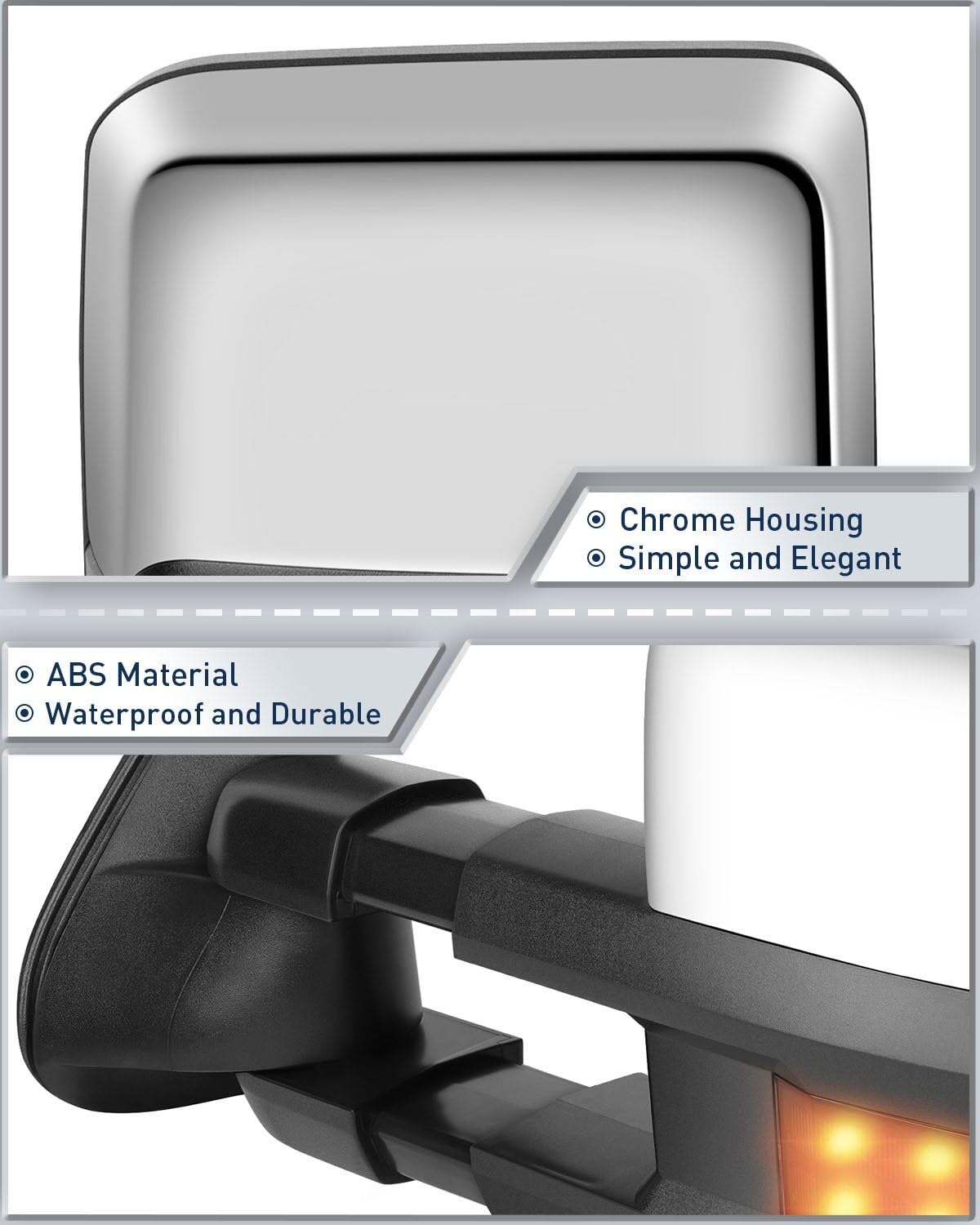 ECCPP Power Heated Towing Mirrors with LED Turn Signal - Compatible with 2001-2002 GMC Sierra 1500 HD/2500 HD/3500 - Chrome Housing, Left & Right Side Adjustable - Perfect for Towing, Off-Roading & Night Driving